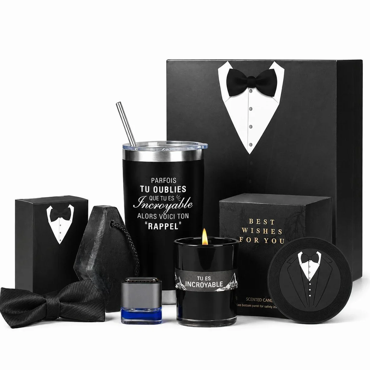 Coffret Cadeau pour Homme de Luxe avec Bougie Parfumée,Tasse,Cadeaux de Saint Valentin/Fête des Pères/Anniversaire/d'anniversaire/Retraite,Cadeau Merci pour Papa,Mari,Petit ami,Frère,Ami,Collègue
