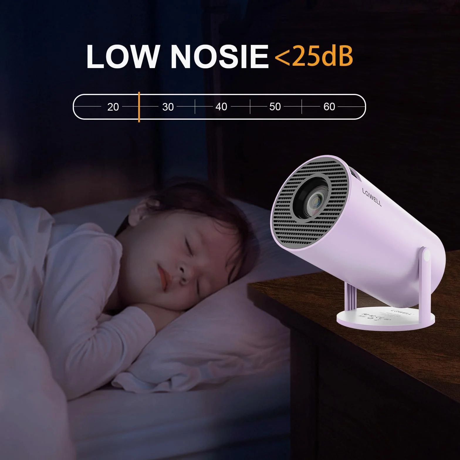 LQWELL Mini projektor, obsługuje WiFi 5G i BT5.0, automatyczna korekcja trapezu, kąt 220 stopni, wyświetlacz 130 cali do telefonu/komputera/laptopa/Xboxa/sticka, obsługa 4K (No Android OS)