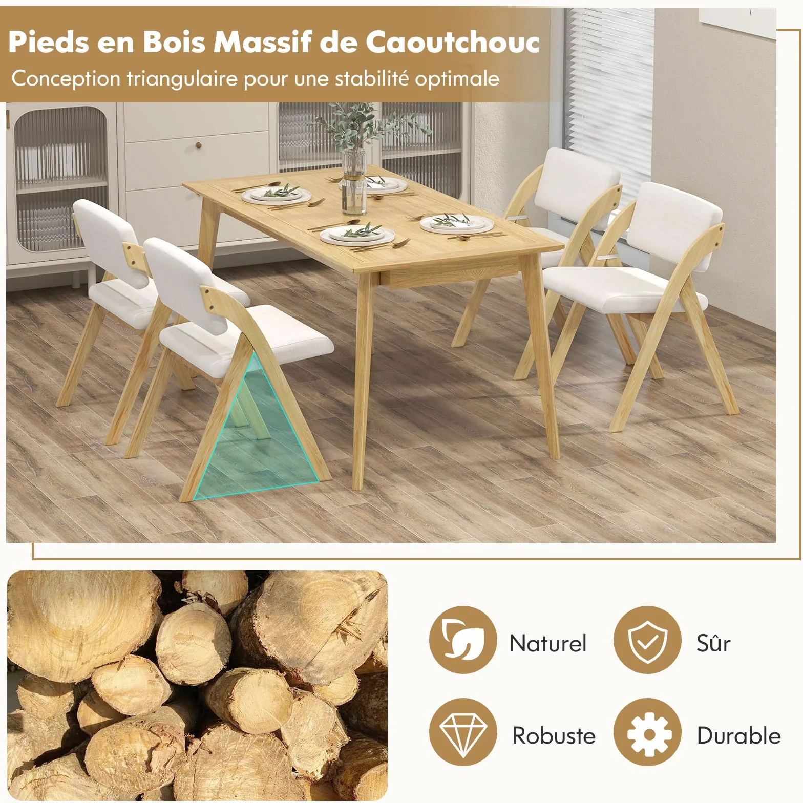 COSTWAY Lot de 2 Chaise Pliante, Chaise de Cuisine Pliable avec Pieds en Bois de Caoutchouc, Siège et Dossier Rembourrés, sans Montage (Naturel Beige)
