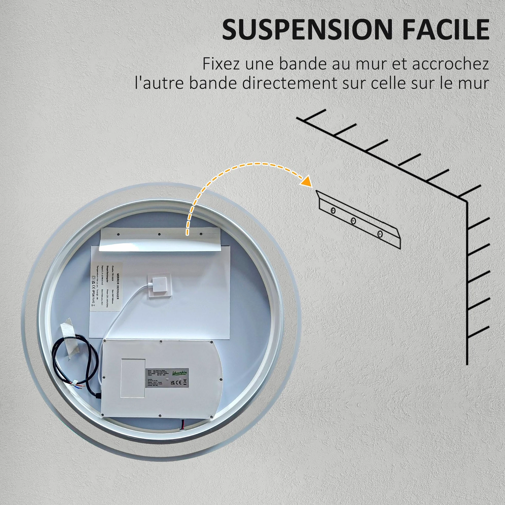 kleankin Miroir Salle de Bain avec éclairage Ø 70 cm Miroir Rond Lumineux 3 Couleurs Interrupteur Tactile système antibuée 23W Blanc Argent