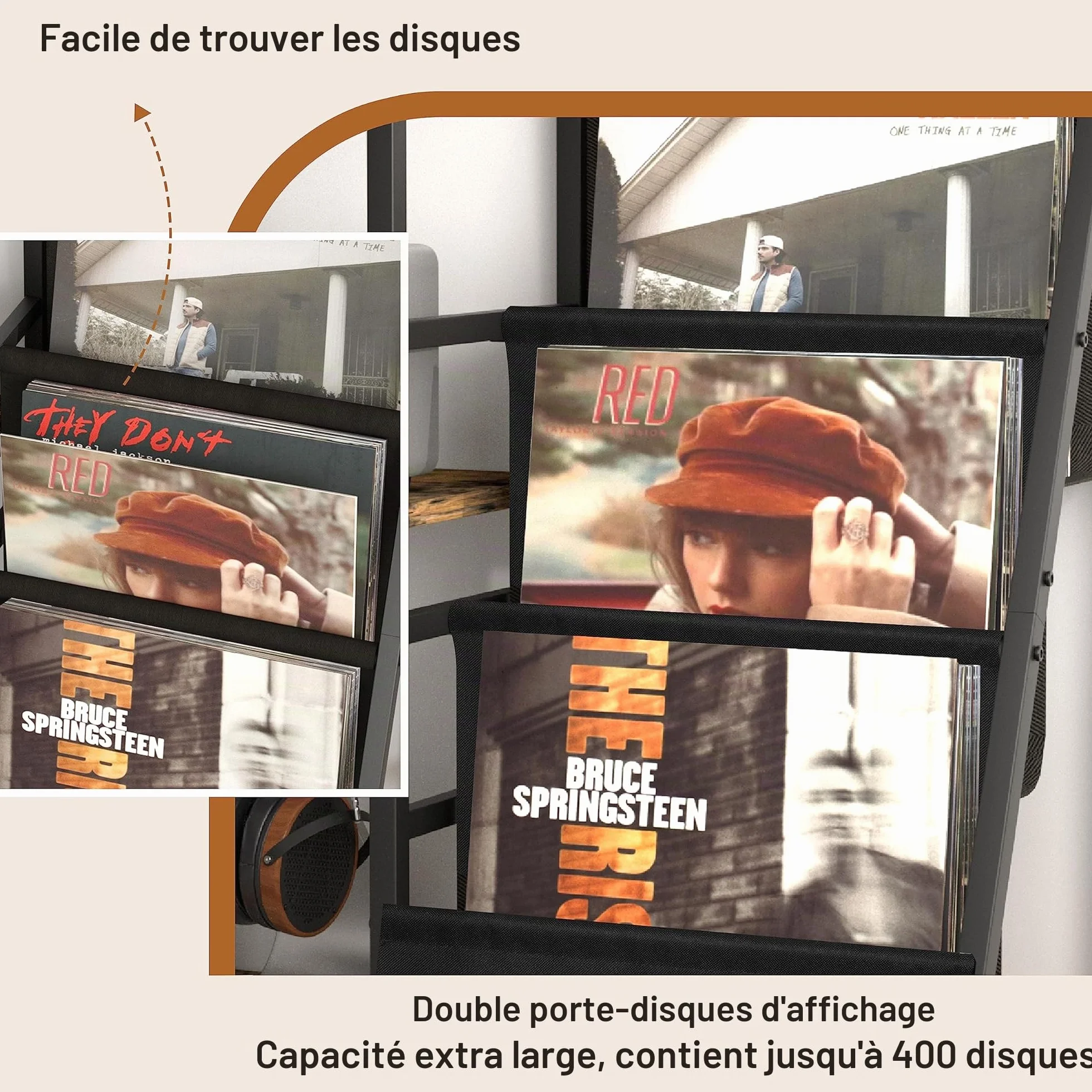 Bikoney Meuble Platine Vinyle avec Rangement pour 280 Albums, Support de Tourne-Disque avec Étagères de Stockage, Table pour Lecteur Vinyle et Système Stéréo, Style Rétro pour Salon