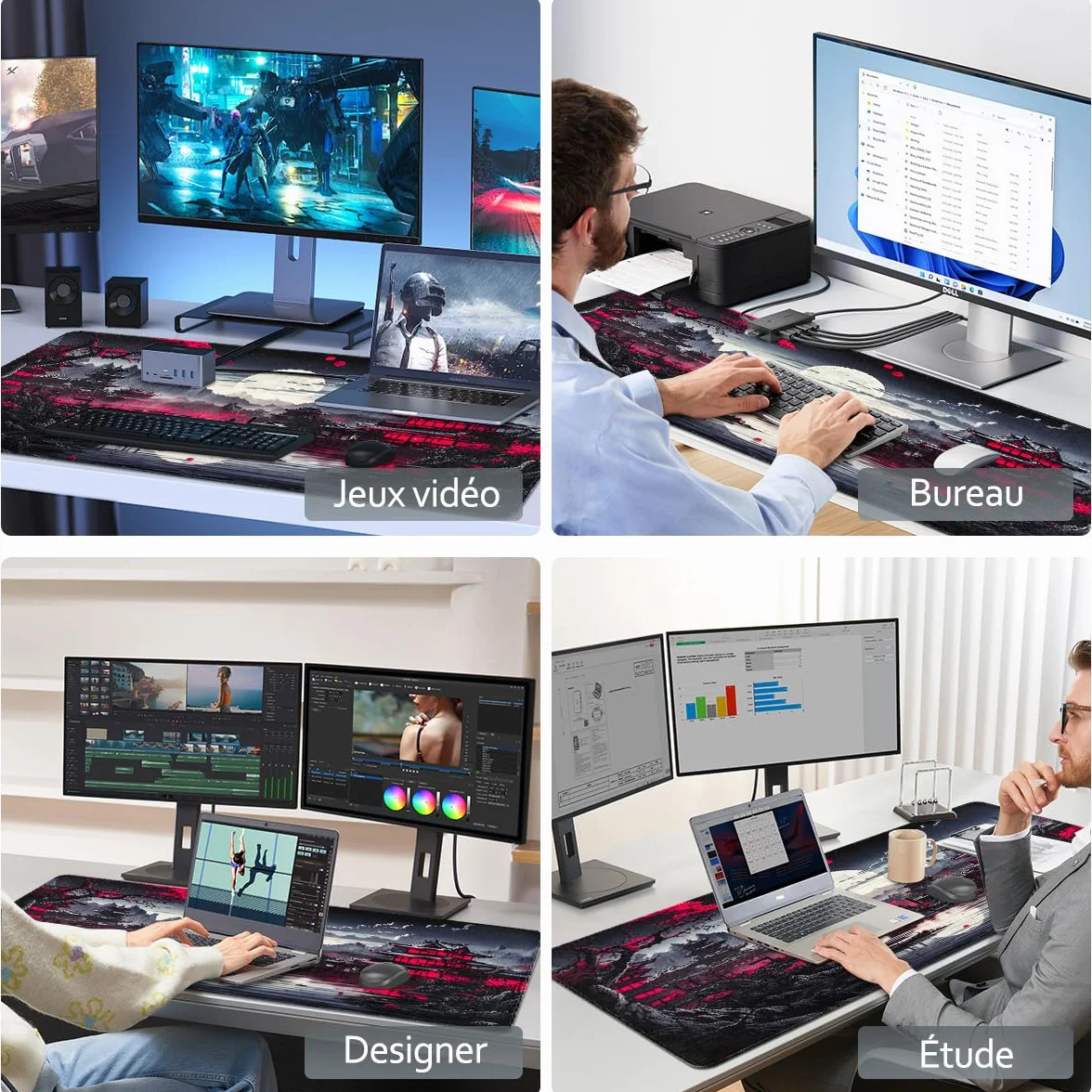 Zindoo Tapis de Souris XXL Gamer 900 x 400mm Haute Précision Bords Cousus Base Antidérapante