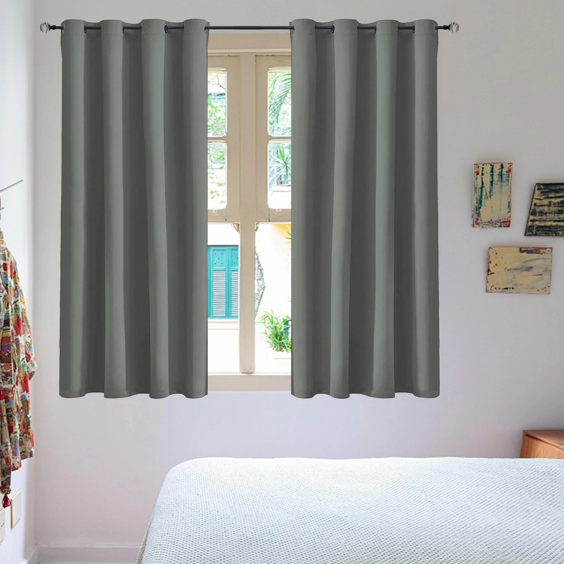 Rideau occultant chambre à coucher avec œillets 120 x 150 cm Gris