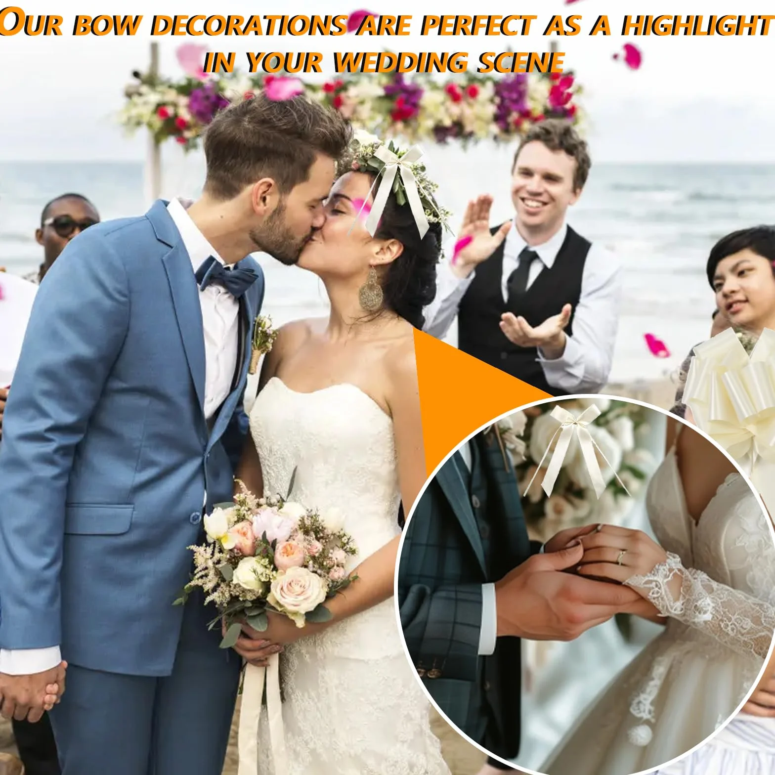 80 Pcs Decoration Voiture Mariage Beige Ruban Noeud