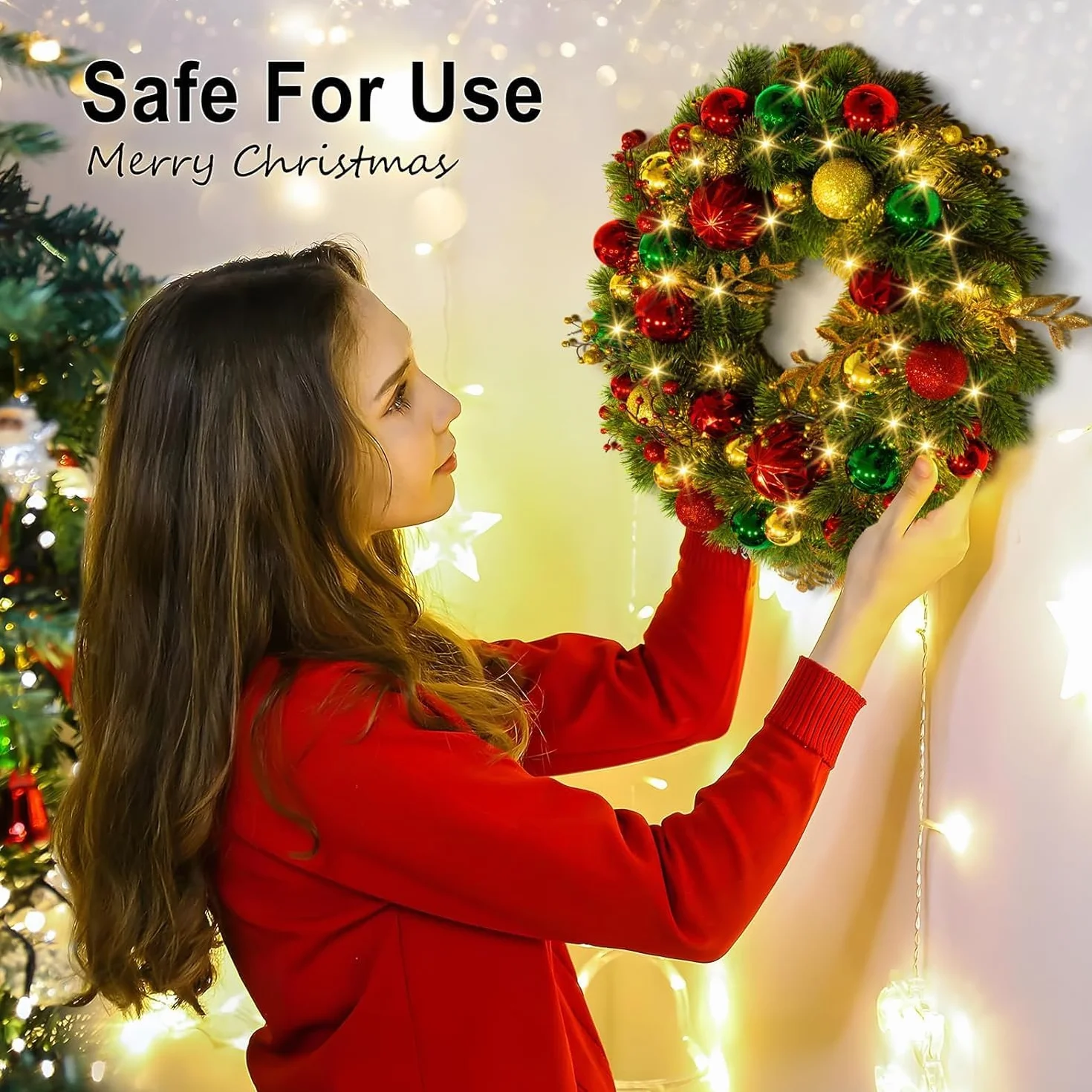 Avoalre 40CM Couronne de Noël LED Piles avec Minuterie 8 Modes Couronne de Noël Lumineuse pour Porte d'entrée Cheminée Mur Festival de Noël Décoration de la Maison