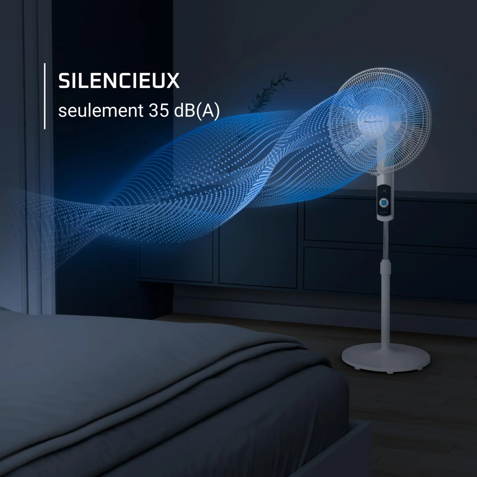 Rowenta Ventilateur sur Pied VU5650F0, 35 dB(A), 12 Vitesses, Oscillation 120°, Télécommande, Minuterie 12h