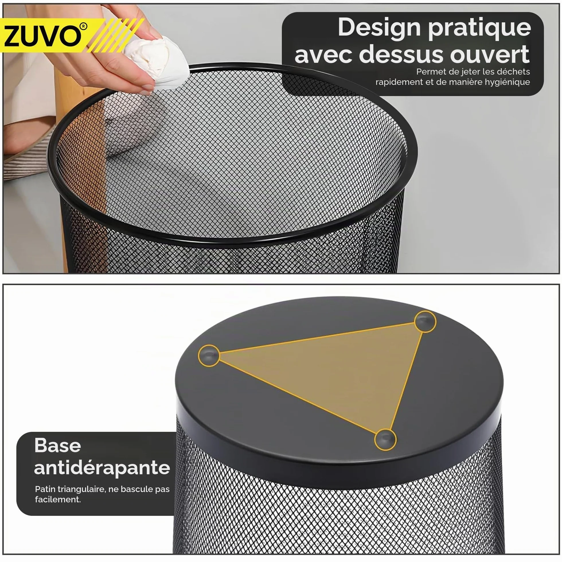 Zuvo Corbeille à papier en maille métallique noire 4 gallons (16L) pour maison bureau