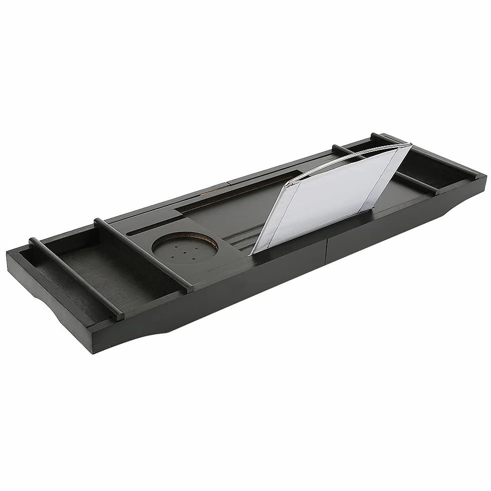 Support pour Serviette de Bain, Verre à vin, étagère de Lecture, Support pour Tablette,Plateau Extensible pour Salle de Bain, Plateau de Baignoire en Bambou Naturel, 70-105cm