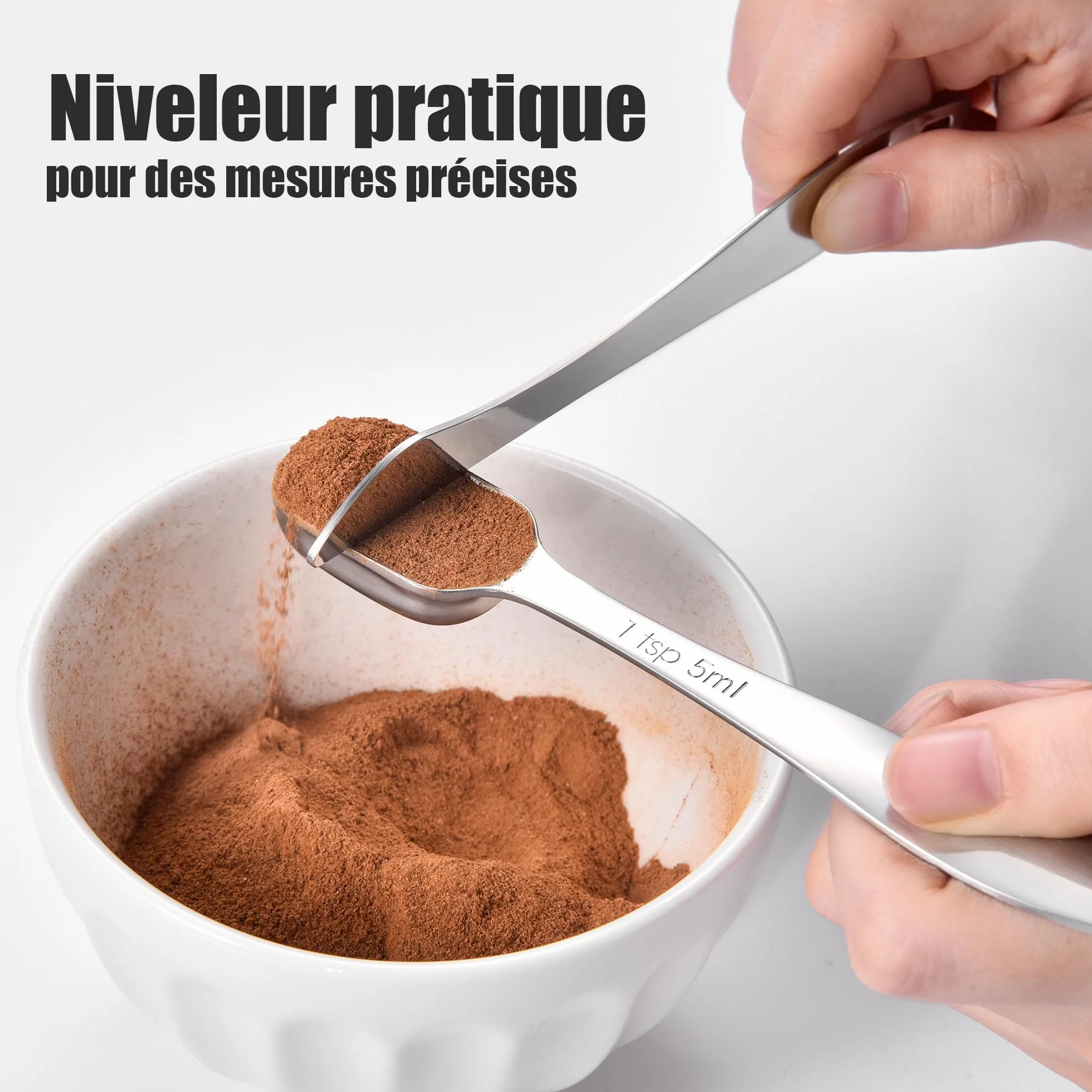 Doosu Ensemble de cuillères à mesurer en métal acier inoxydable 18/8, cuillères à café long manche, 7 pièces