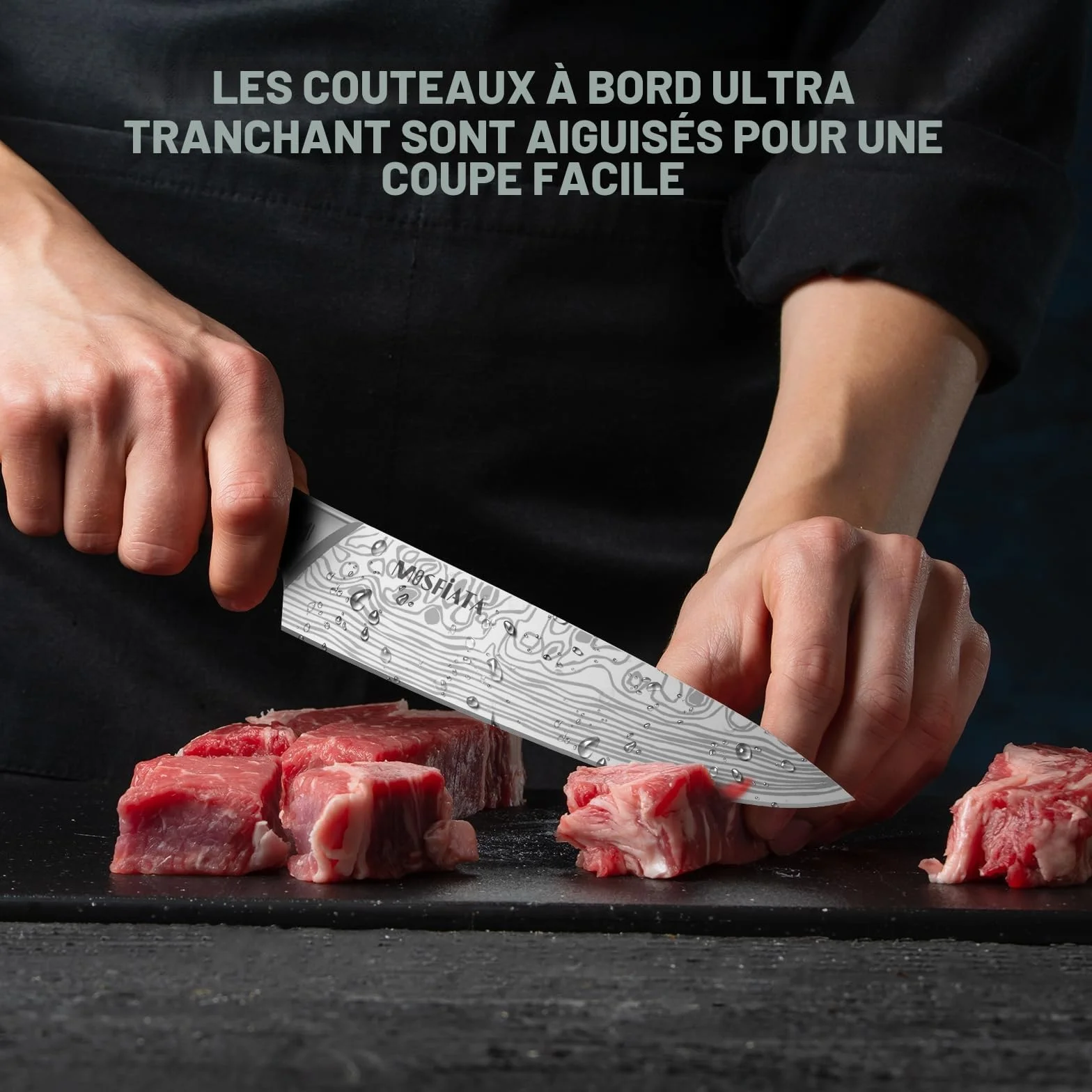 MOSFiATA Lot de 12 Couteaux de Cuisine en Acier Inoxydable Pour l'extérieur avec étui, Couteaux de Chef Tranchants, Protège-Doigts, Douilles de Sabre de Couteau, Baguette à Aiguiser, sac de Transport