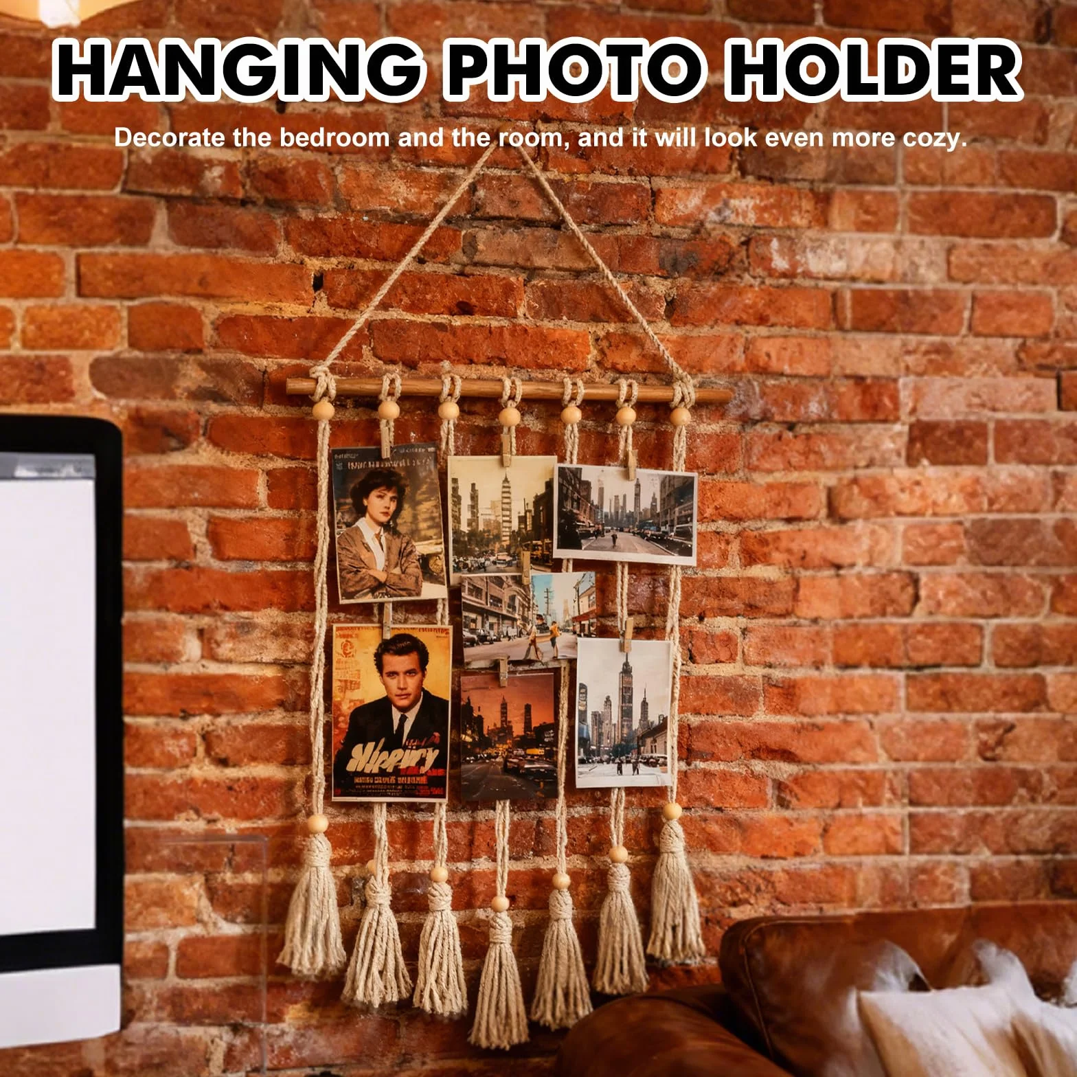 Macramé suspendu pour photo 2 pièces rideau photo 60 pinces en bois tenture murale bohème décoration intérieure