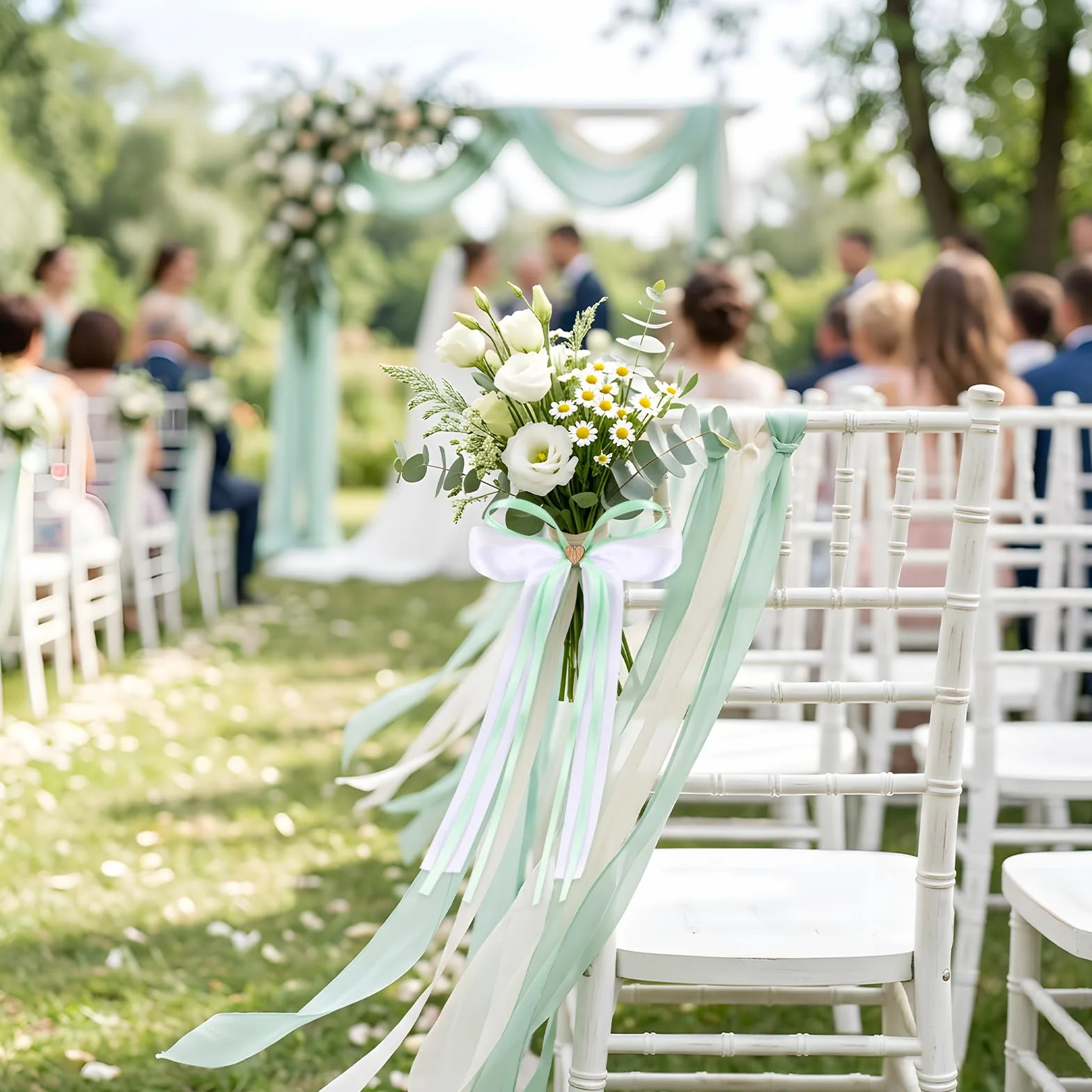 Nœuds Voiture Mariage 23cm Nœud Papillon Blanc Vert Cœurs Ruban Satin Décoration Mariage Voitures Nuptiales Cadeau