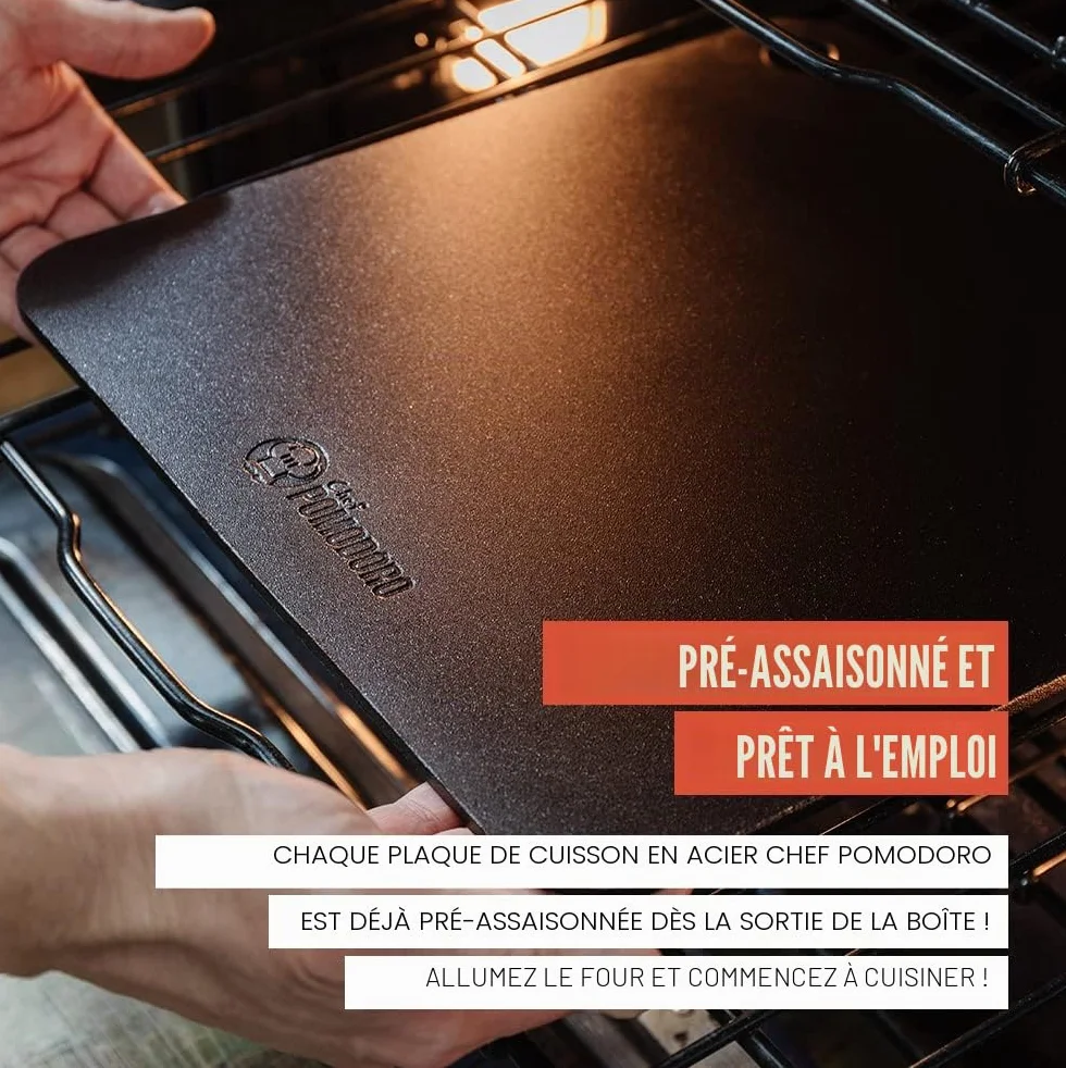 Chef Pomodoro | Pierre à Pizza en Acier pour Four - Plaque Pizza, Acier de Cuisson Rapide et Homogène pour grill et four - Acier à Pizza Pré-enduit Original et Artisanal (33 x 33 x 0,6 cm)