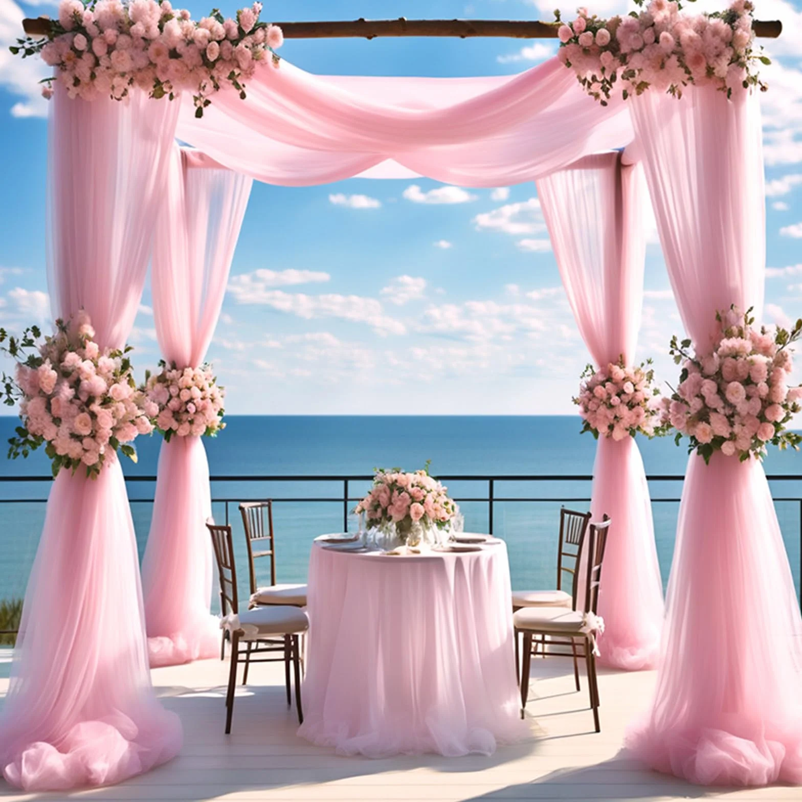 Tenture Mariage 75 x 800 cm Voilage Rose Elégant Romantiques Rideau Tulle Décoration Cérémonie Toile Fond
