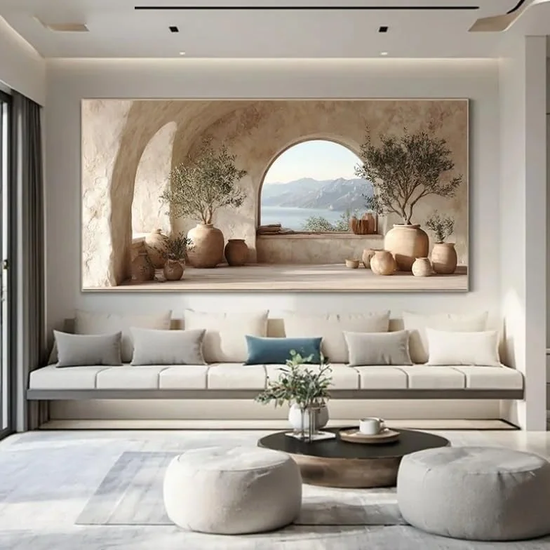 LZMASM Tableau moderne sur toile représentant la mer Méditerranée et un olivier, idéal pour la décoration de votre salon (90 x 180 cm, sans cadre).
