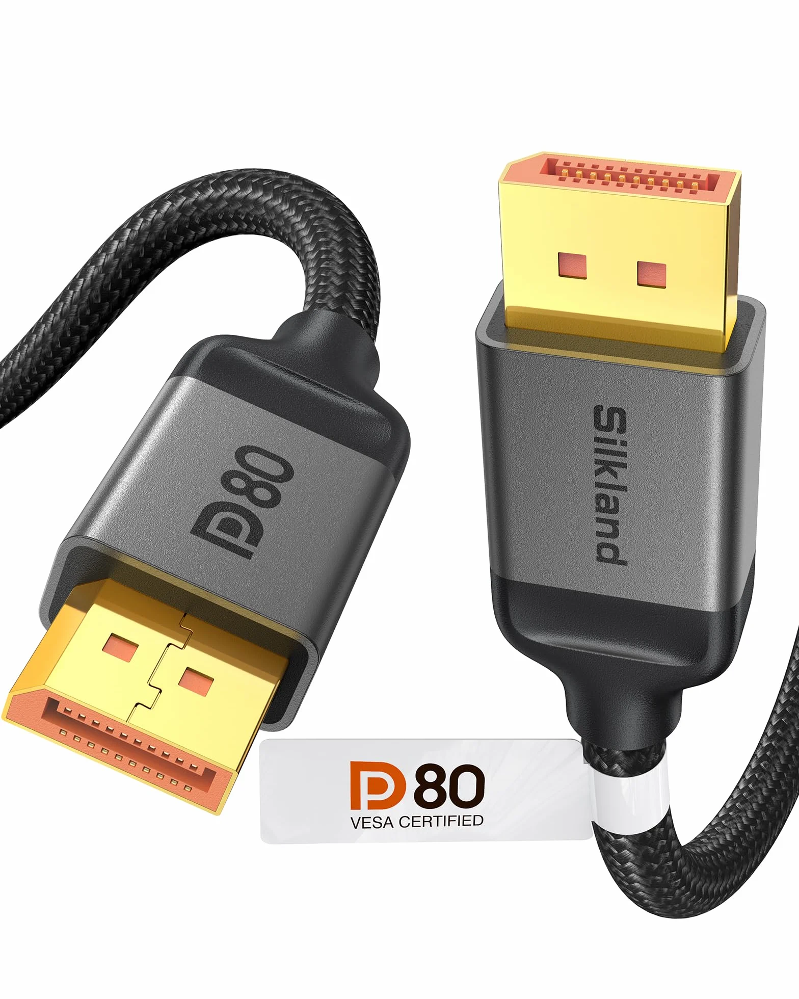 Silkland 80Gbps Kabel DisplayPort 2.1 2M [Certyfikat VESA] DP80, 8K@240Hz 4K@960Hz/540Hz/480Hz/240Hz Kabel DP 2.1 16K, HDR FreeSync G-Sync UHBR20 do Gaming-Monitor, PC, 5090 7900XTX