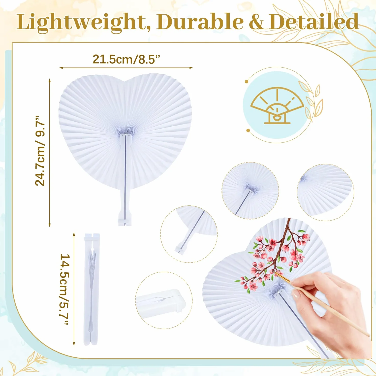 iZoeL 60 Décoration Mariage Eventail Blanc, Eventail Mariage Champetre Cadeau Invites Mariage Accessoires Décoration Mariage Decoration Fete Eventail - Léger Pliable - Papier