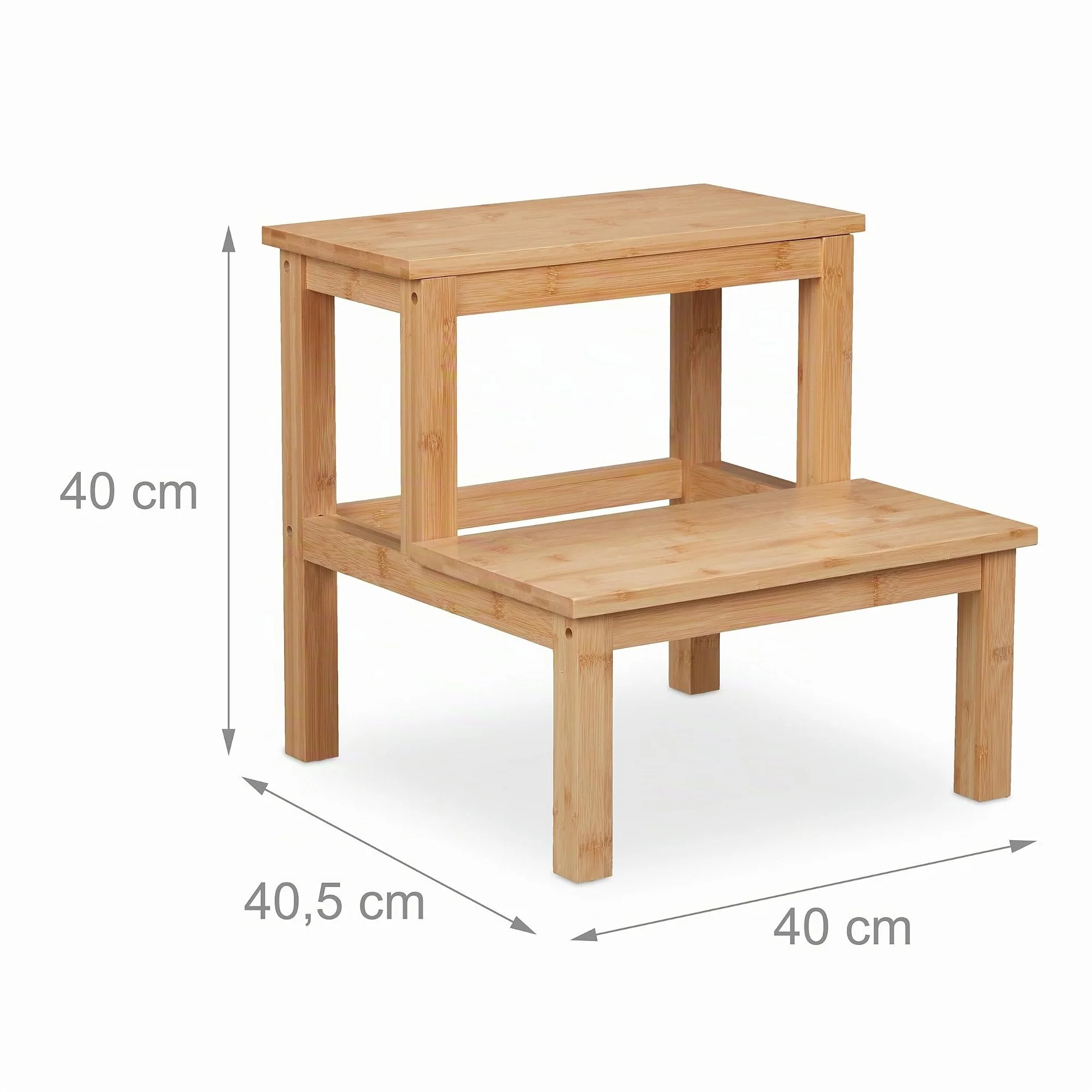 Relaxdays Tabouret, 2 marches, en Bambou, Charge maximale : 100 kg, Enfant, Quotidien, HLP : 40 x 40 x 40,5 cm, Nature