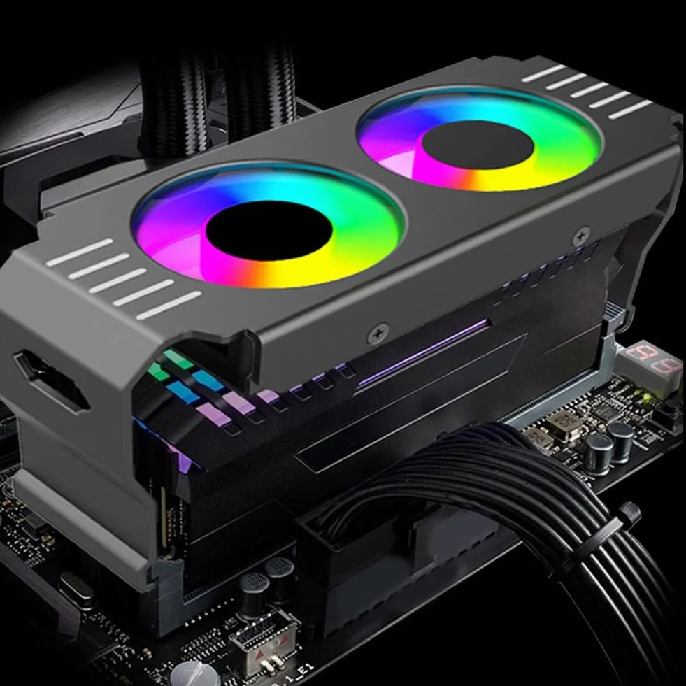 Module de Mémoire RAM Cooler DDR3 DDR5 5V 3Pin PWM 4Pin Light Sync 120mm Double Ventilateurs Radiateur Blanc