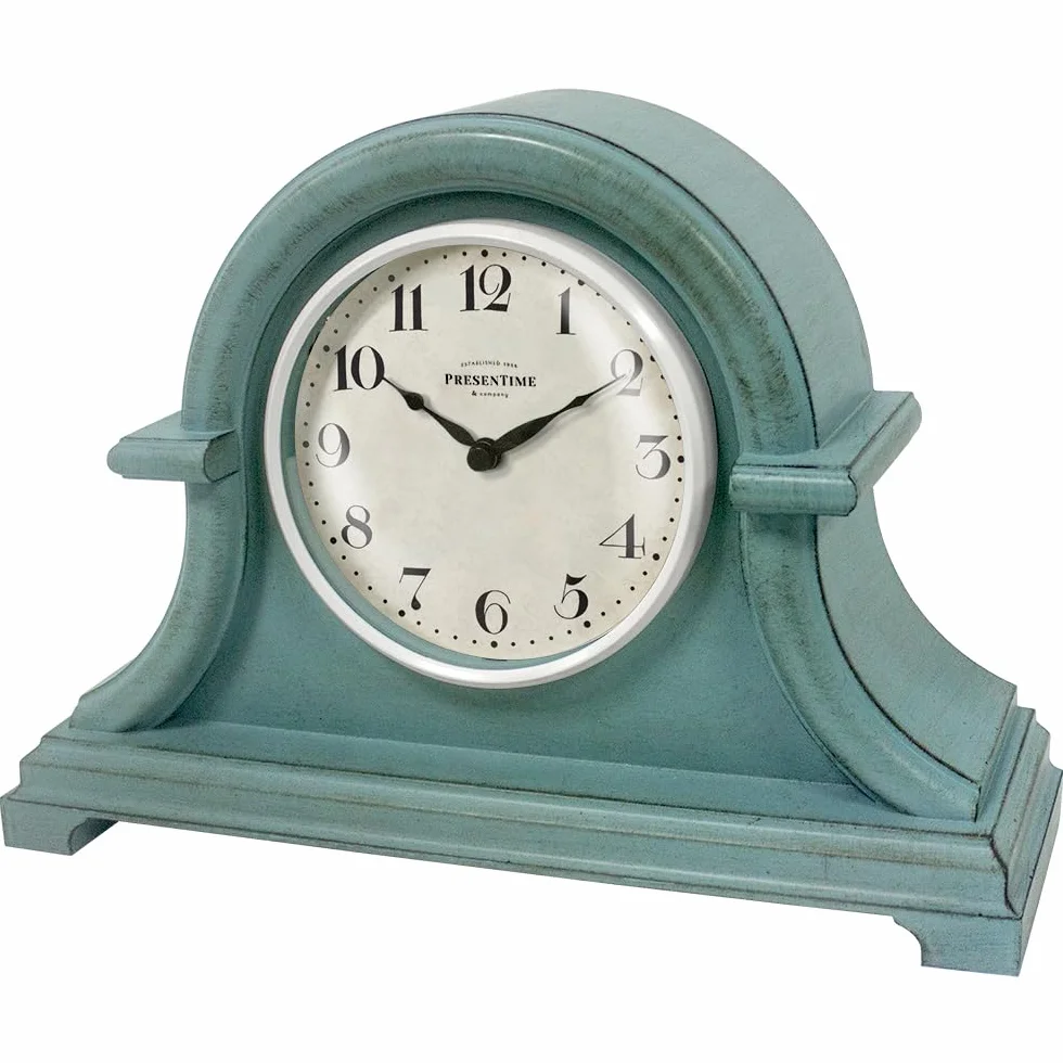 PRESENTIME & Co. Napoléon Horloge de cheminée Vintage Farmhouse 33 x 25 cm vitre bombée Mouvement à Quartz boîtier Plastique ABS Bleu Sarcelle Ancien