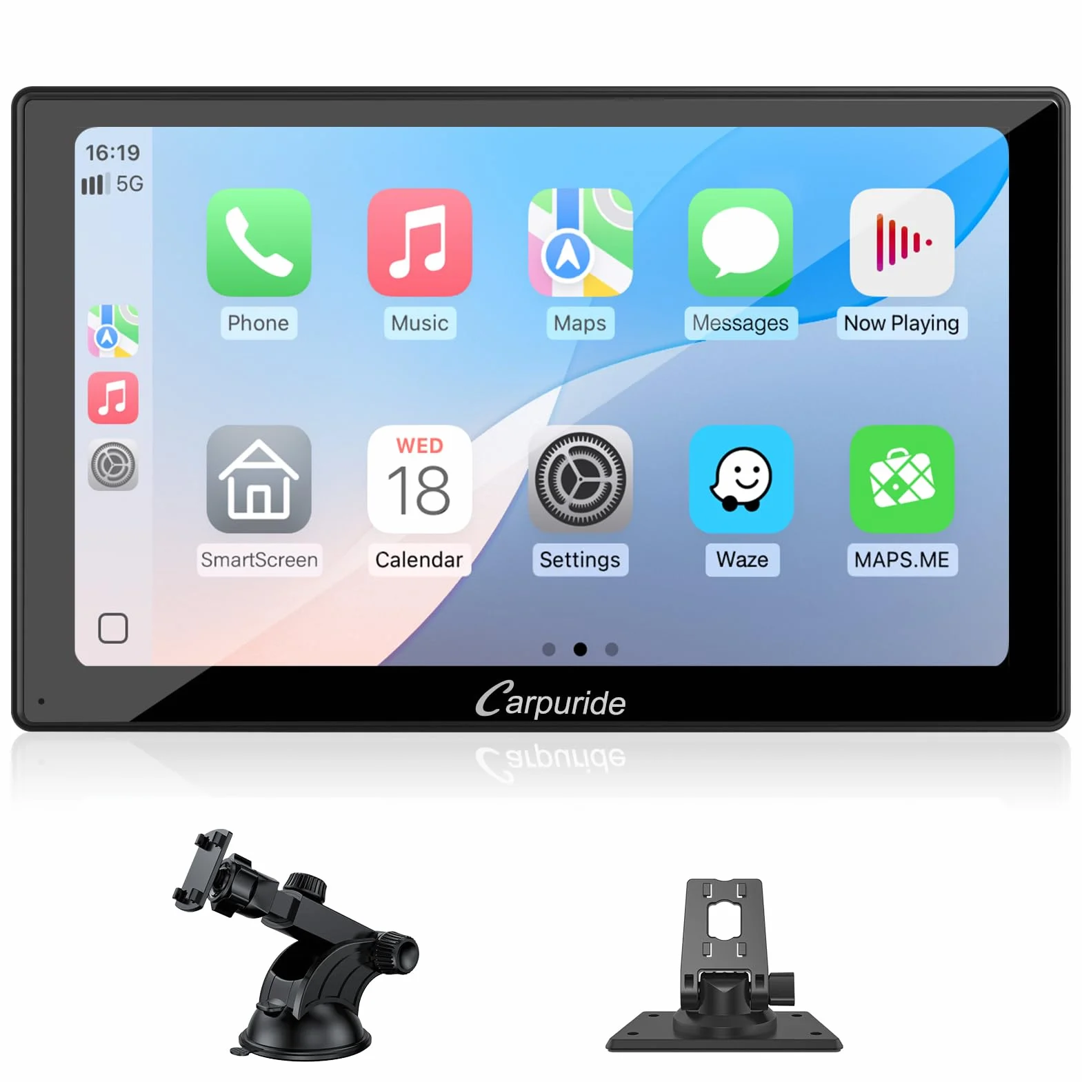 Przenośny samochodowy stereo, Carpuride V9 bezprzewodowe Carplay i Android Auto, 9-calowe radio z ekranem dotykowym 1080P HD z BT 5.0, łącze lustrzane, czujnik światła, uchwyt na deskę