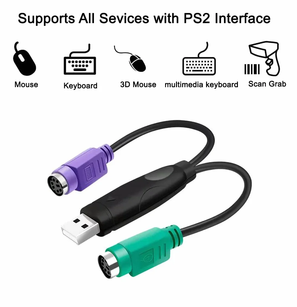 Adaptateur PS2 USB Clavier Câble PS2 vers USB Plug and Play (Black)