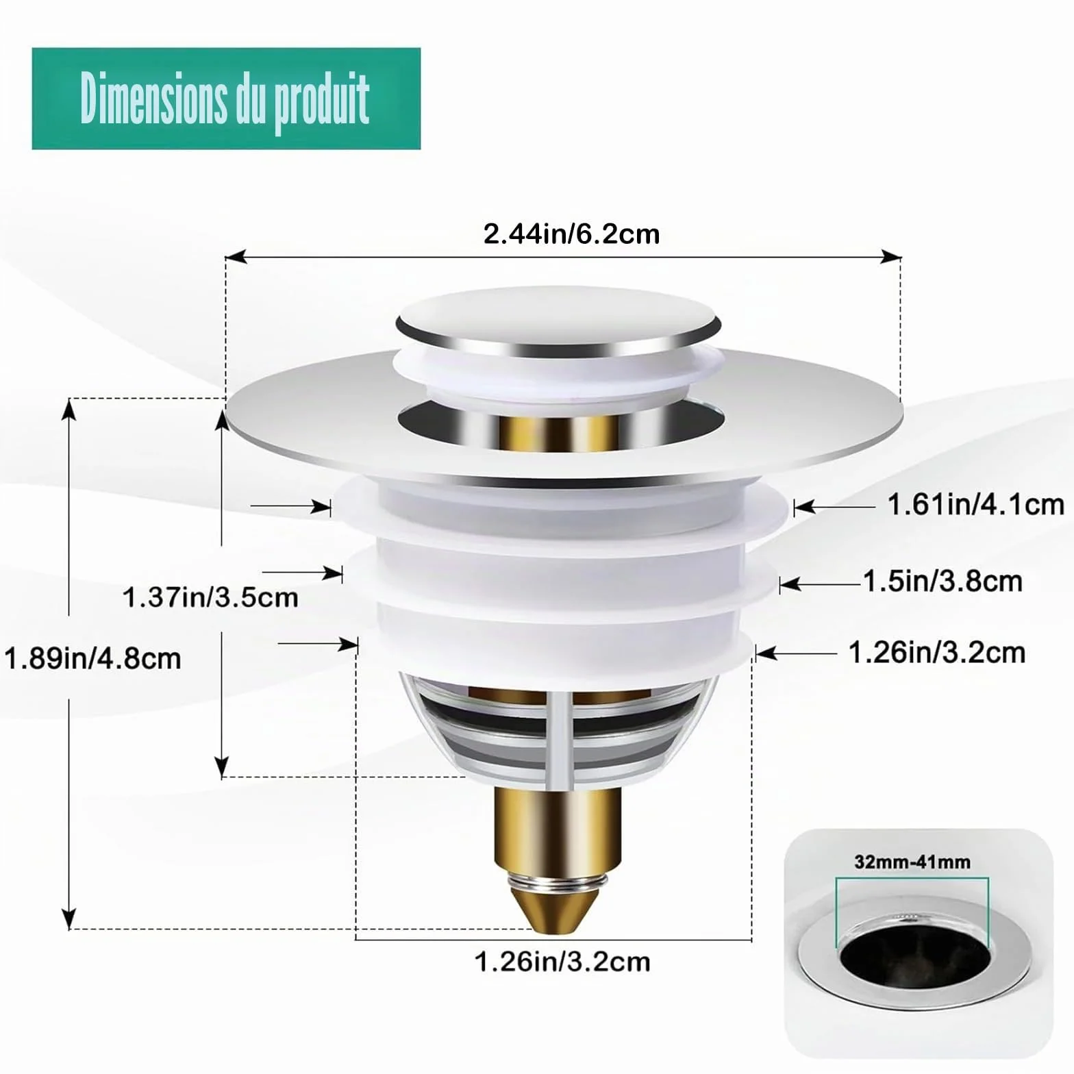 Diboniur Bonde Lavabo Universel, Bouchon Pop-Up avec 2 Joints 32-42mm