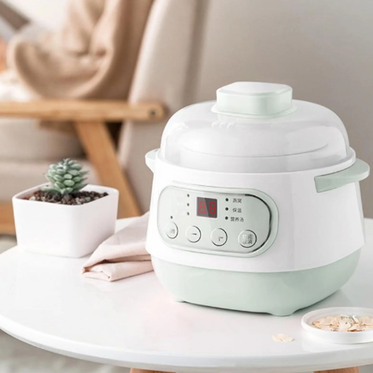 Mijoteuse, Saine et Sûre Mijoteuse en Céramique 1 L Facile à Transporter et à Ranger Marmite Chauffante Uniforme et Efficace pour Mijoter des Soupes Nutritives (Prise UE 220V)