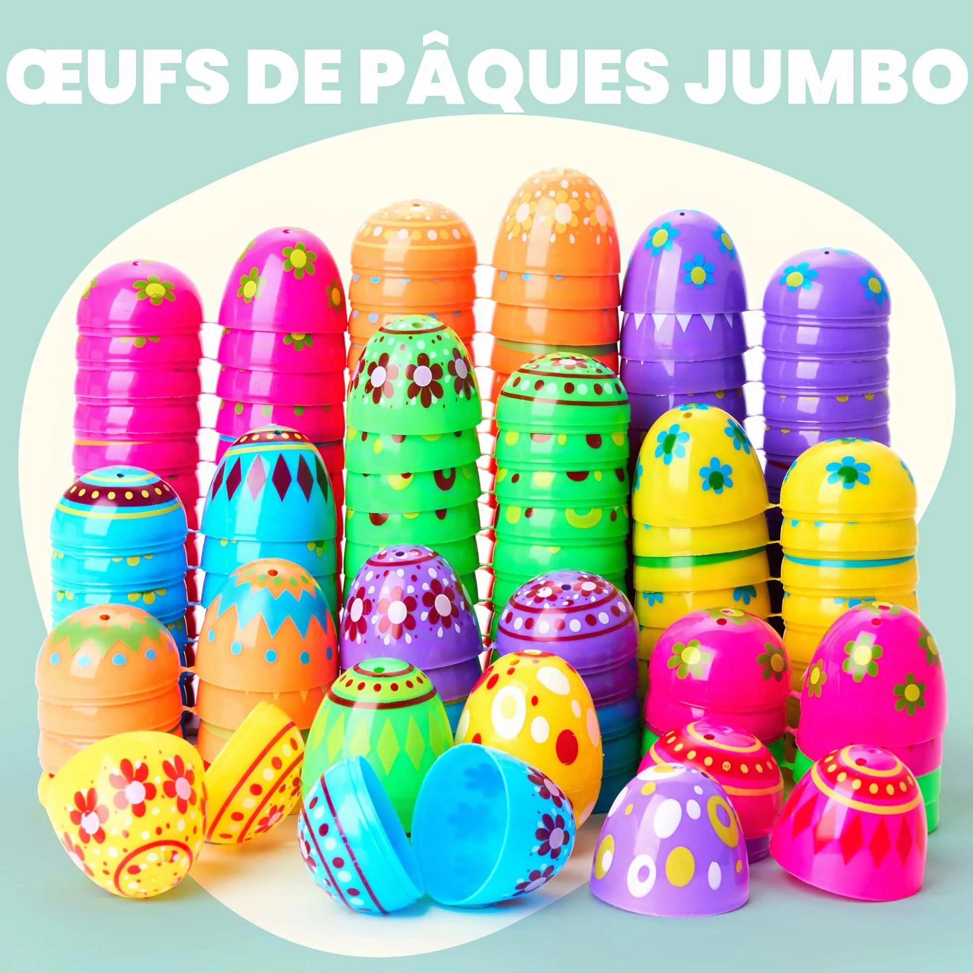 Œufs de Pâques en plastique lumineux 6,5 cm Lot de 100