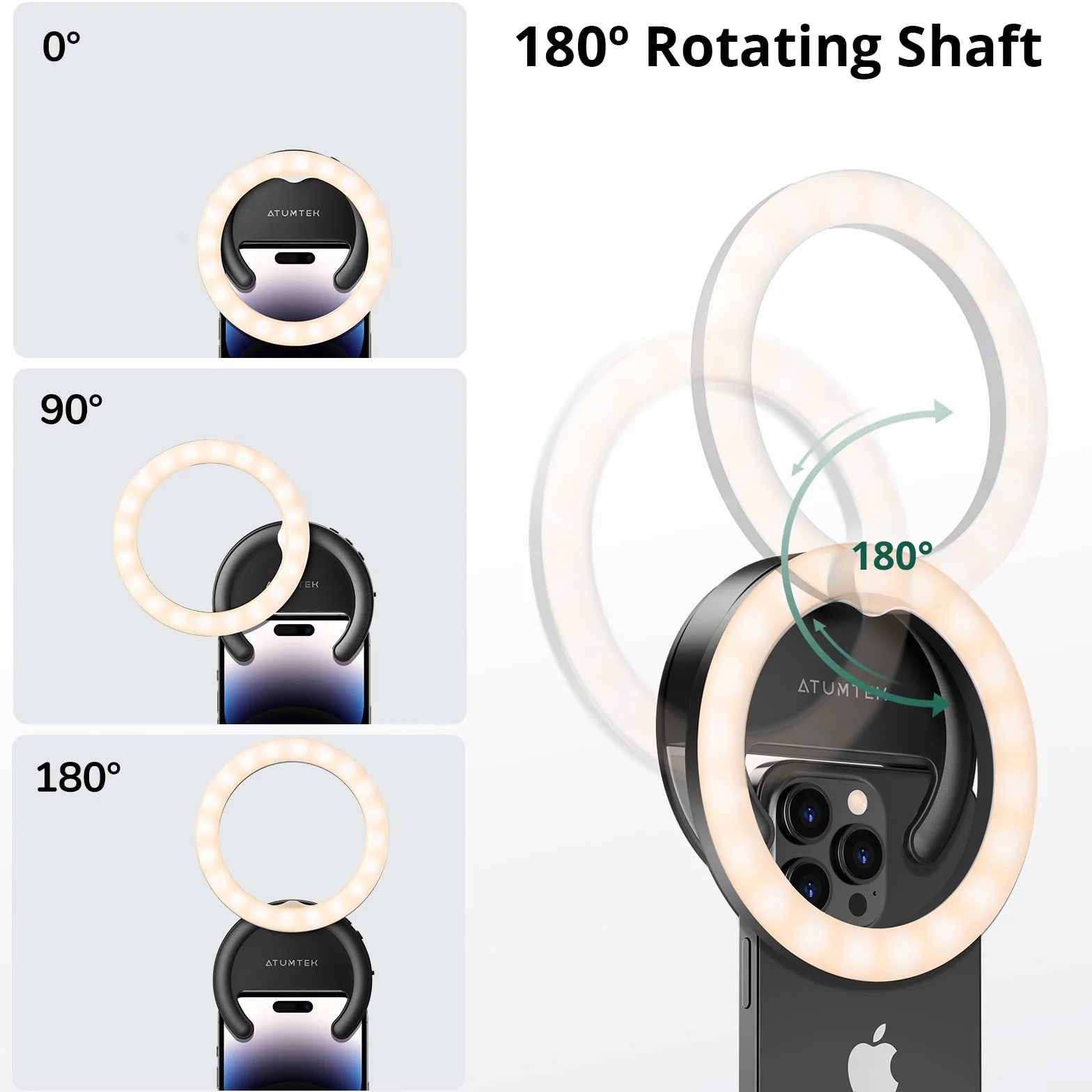 ATUMTEK Pierścień świetlny do telefonu Selfie Ring Light z akumulatorem z 40 diodami LED, do zdjęć i wideo do strumieniowego przesyłania strumieniowego, TikTok, Instagrama, spotkania z zoomem i