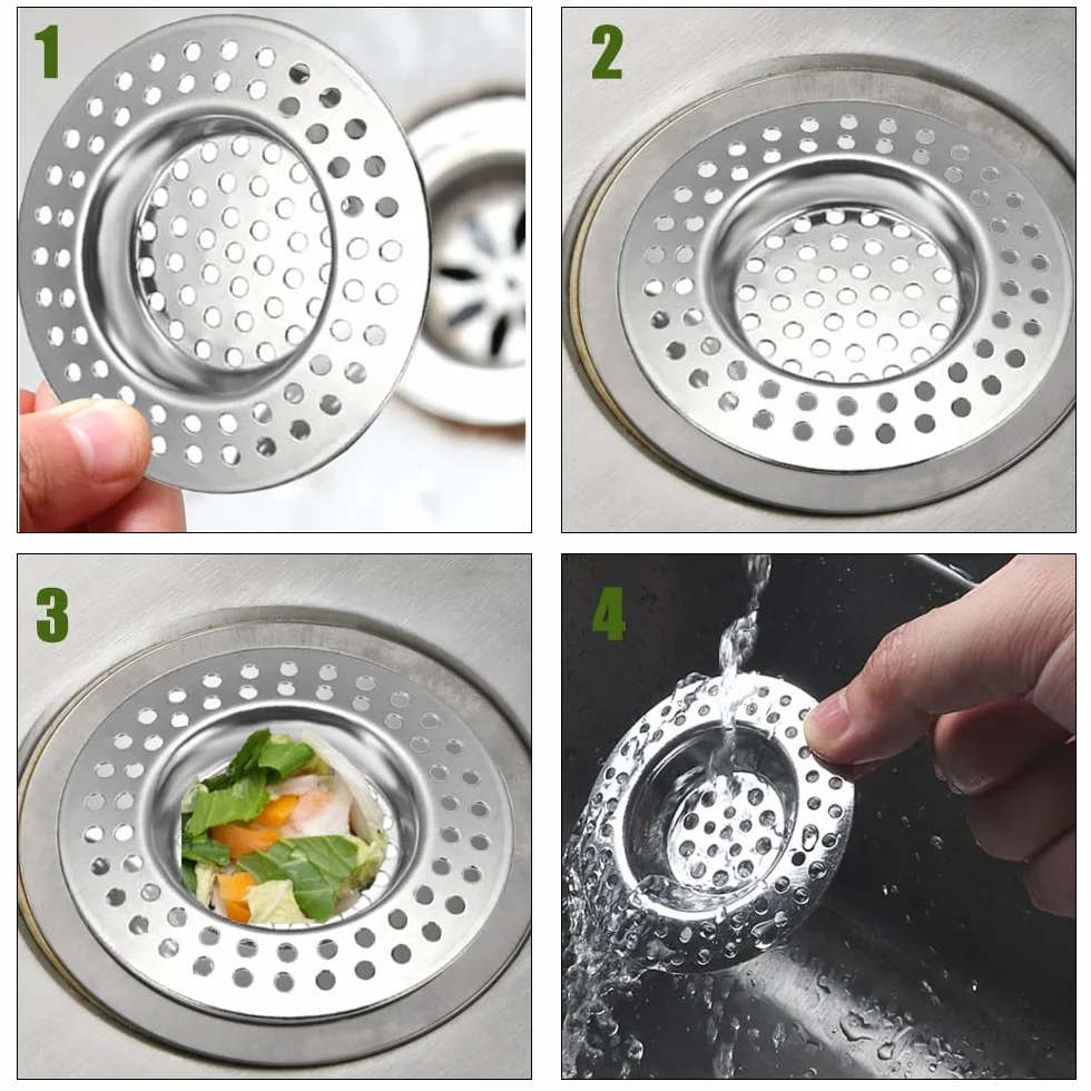 Filtre évier Cuisine INOX Tamis lavabo Cheveux Douche Vidange Grille Evier Drain Lavabo Baignoire Bonde
