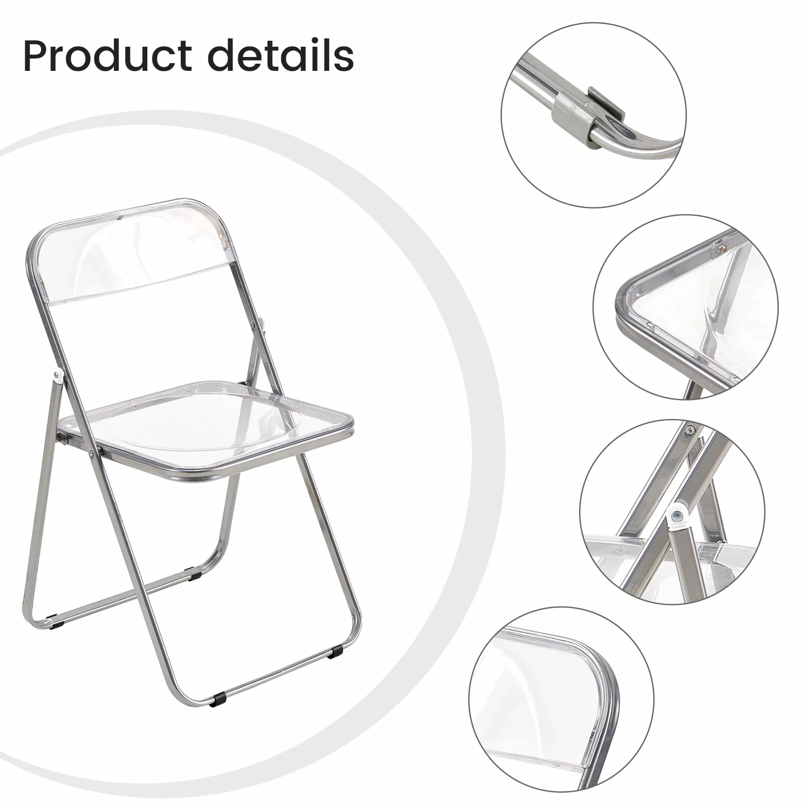 Lot de 12 Chaise Pliante Pet Chaise en métal Transparent, capacité de Charge de 150 kg, pour Salle à Manger, Salon, Jardin