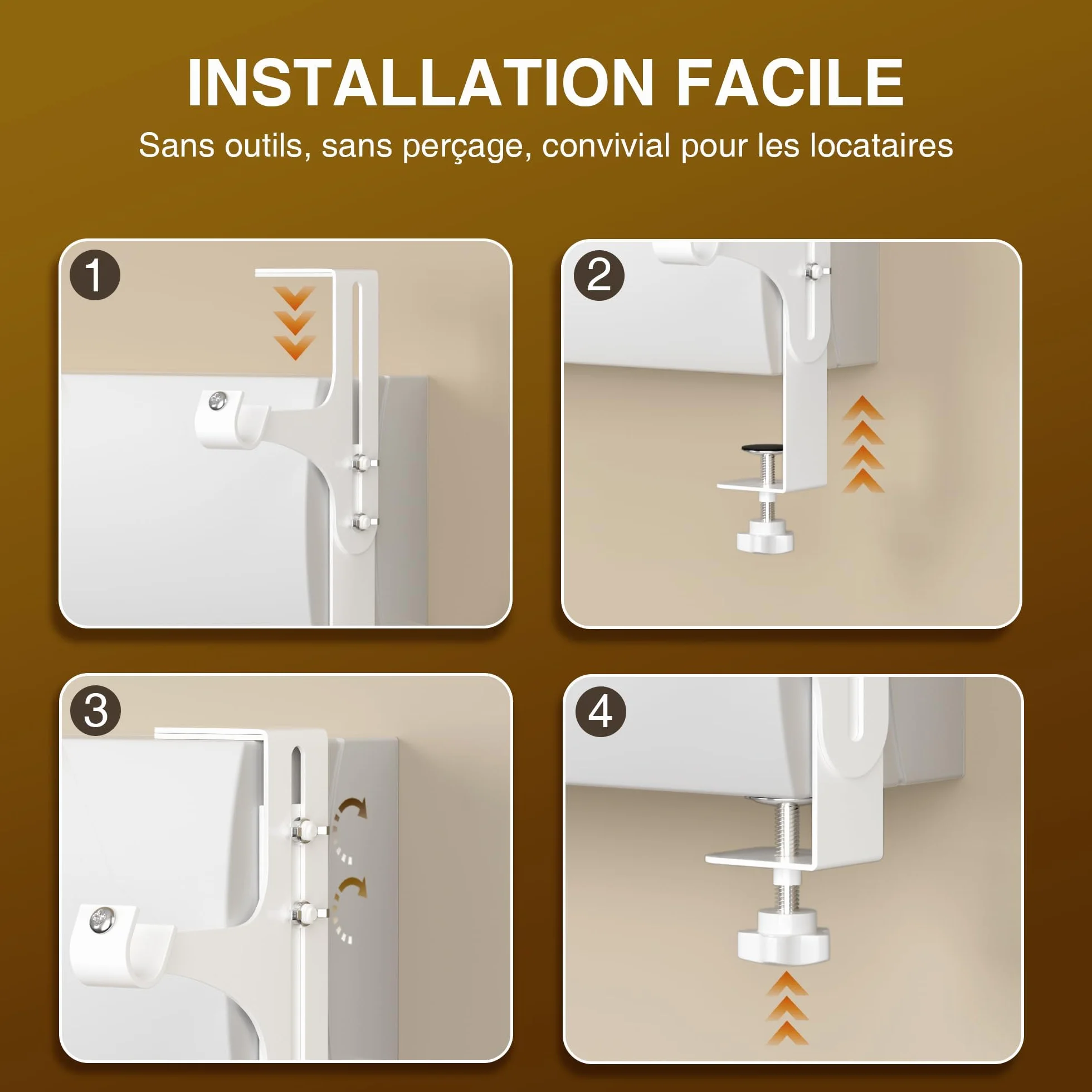 Support Tringle Rideaux sans Percage Accroche Rideau sans Perçage Hauteur 14-25 cm Blanc Pack de 2