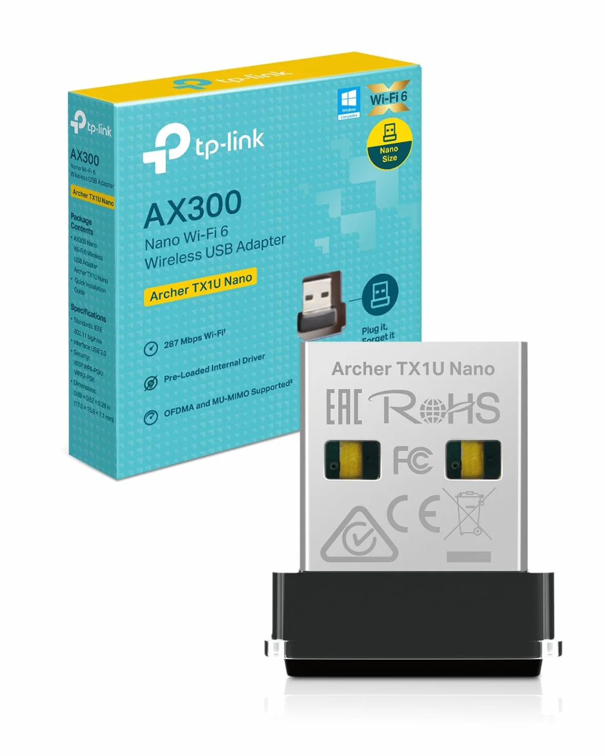 TP-Link Archer TX1U Nano Clé WiFi 6 AX300 USB Adaptateur Double Bande 2,4 GHz MU-MIMO