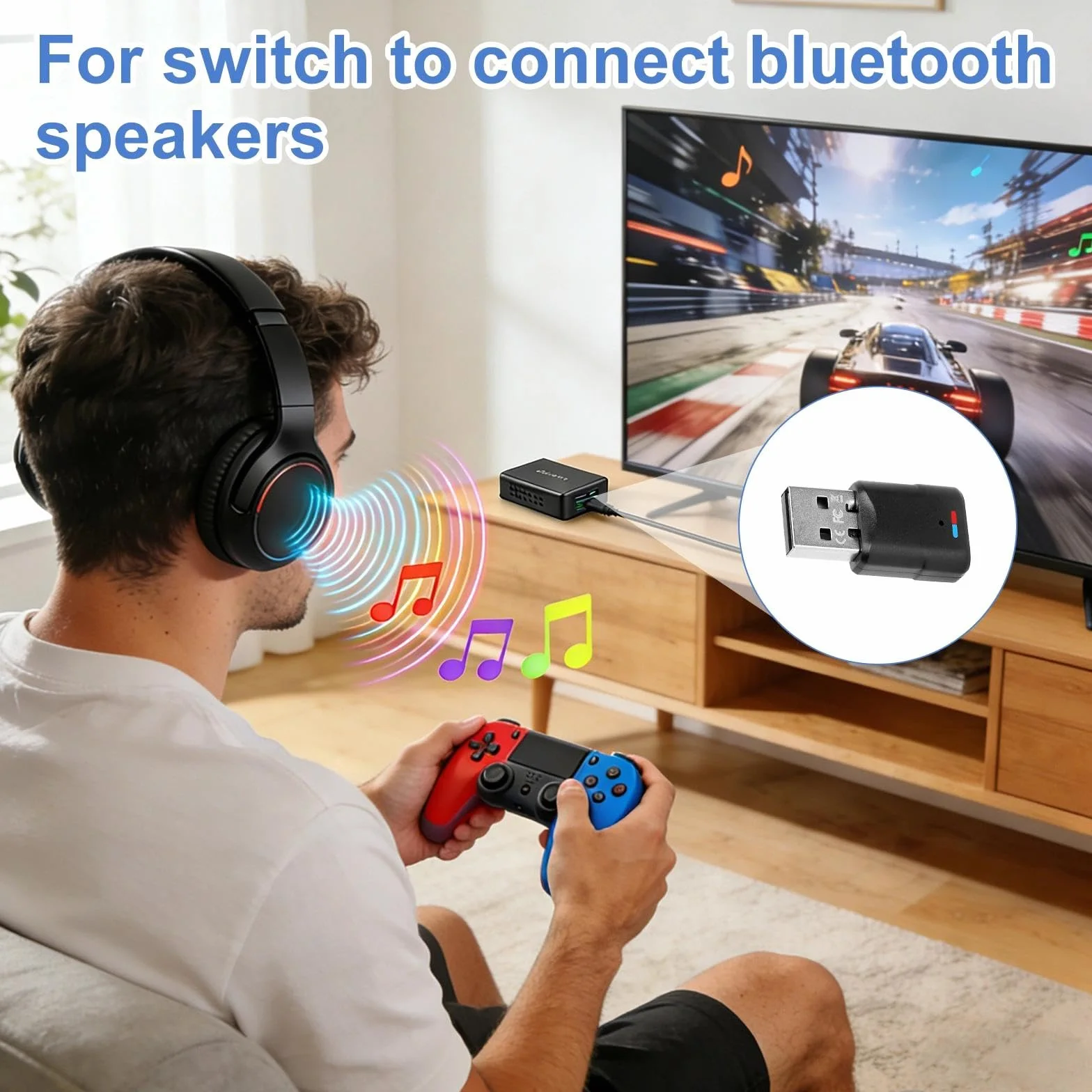 Adapter USB Bluetooth 5.3 do PS4/PS5/PC, odbiornik Bluetooth, transmiter, Dongle USB Audio Adapter Bluetooth Audio Adapte 3 Mbit/s transmiter, odbiornik kompatybilny z konsolą Switch/PS5/PS4