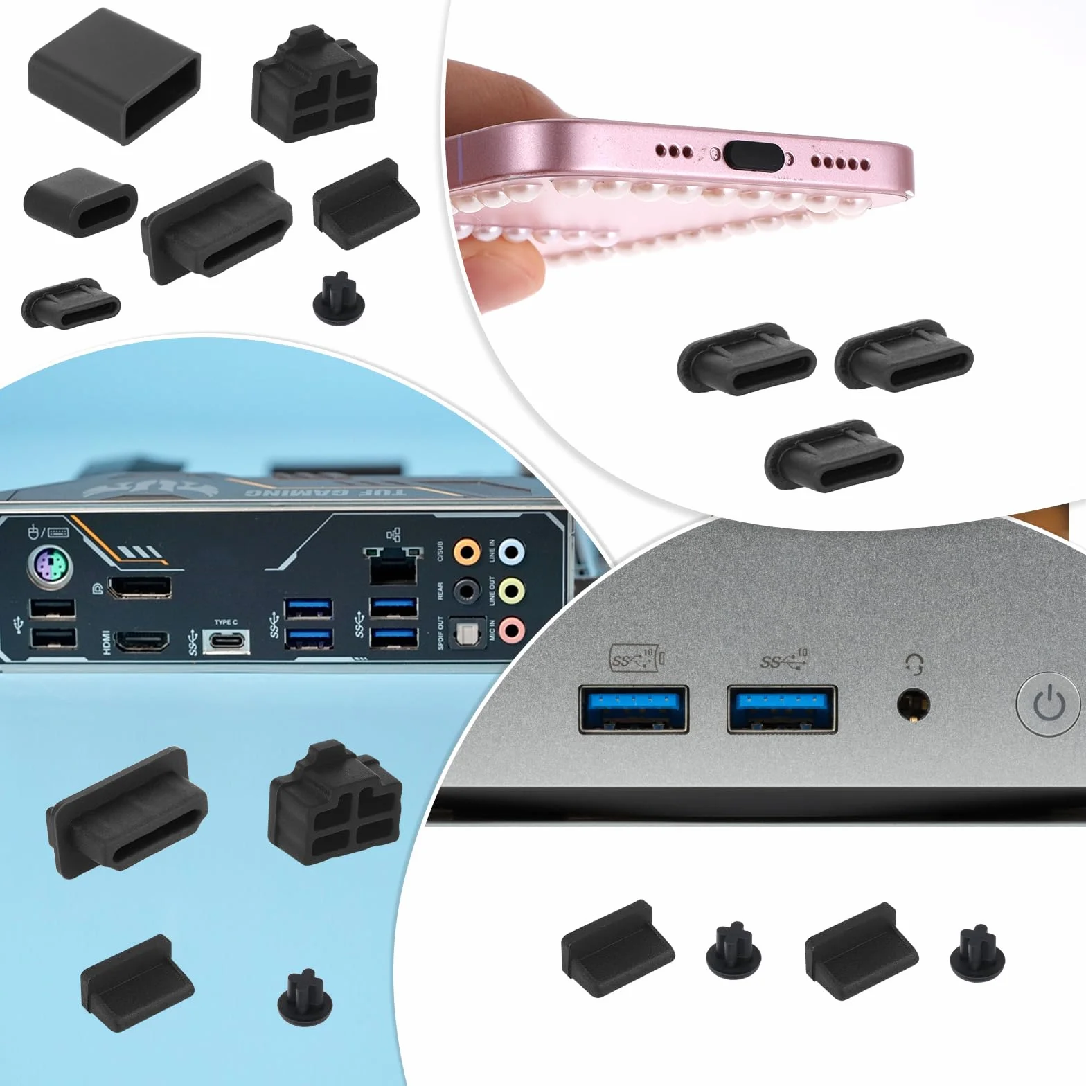 50 sztuk, 7 rodzajów nasadek ochronnych USB, silikonowe, ochrona przed kurzem USB C, osłona na port USB-A, ochrona przed kurzem, dla kobiet i mężczyzn, USB C, słuchawki 3,5 mm, HDMI, RJ45 Ethernet