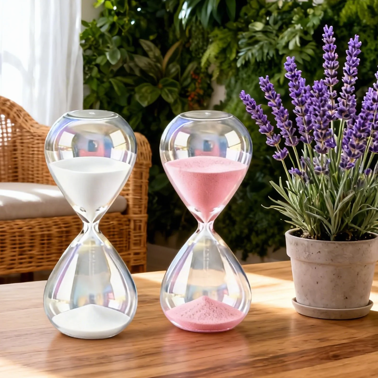 Sabliers de 30 minutes en verre et sable fin - Lot de 2 - Rose et blanc - 20 x 8 cm