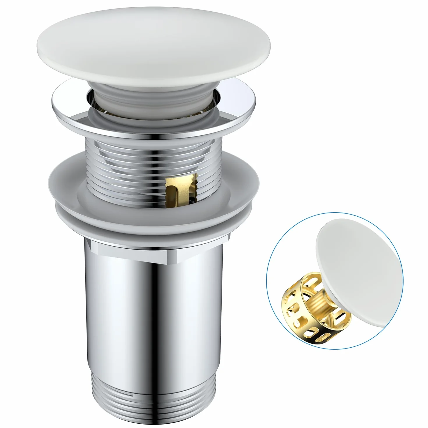 Bonde de Lavabo Blanc Céramique Clic Clac avec Panier Filtrant, Universel G 1 1/4