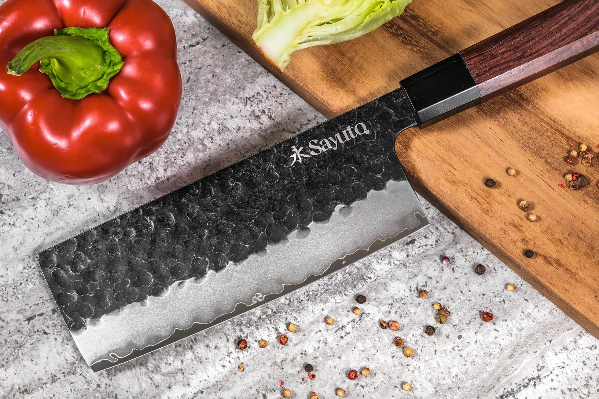 Séquoia San Mai - Couteau Nakiri Design Japonais Spécial Légumes Lame 17cm 3 Couches Carbone Manche Bois de Séquoia - Vendu dans un Coffret