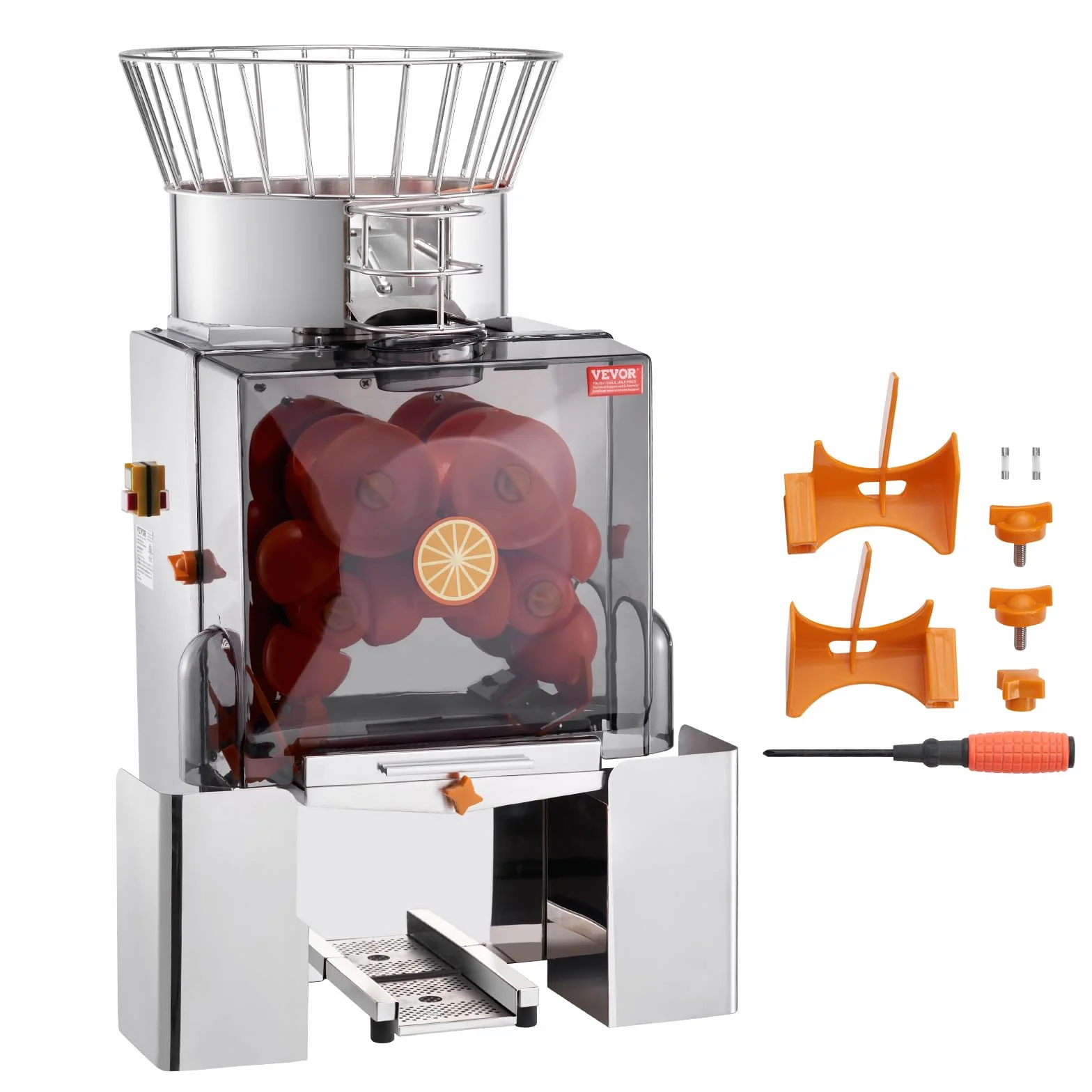 VEVOR Presse-Agrumes Électrique Commercial 120 W Extracteur de Jus Automatique 25 Oranges/min avec Filtre Extractible et Seau de Collecte d'Épluchure pour Orange Pamplemousse Restaurant Café Fruiterie