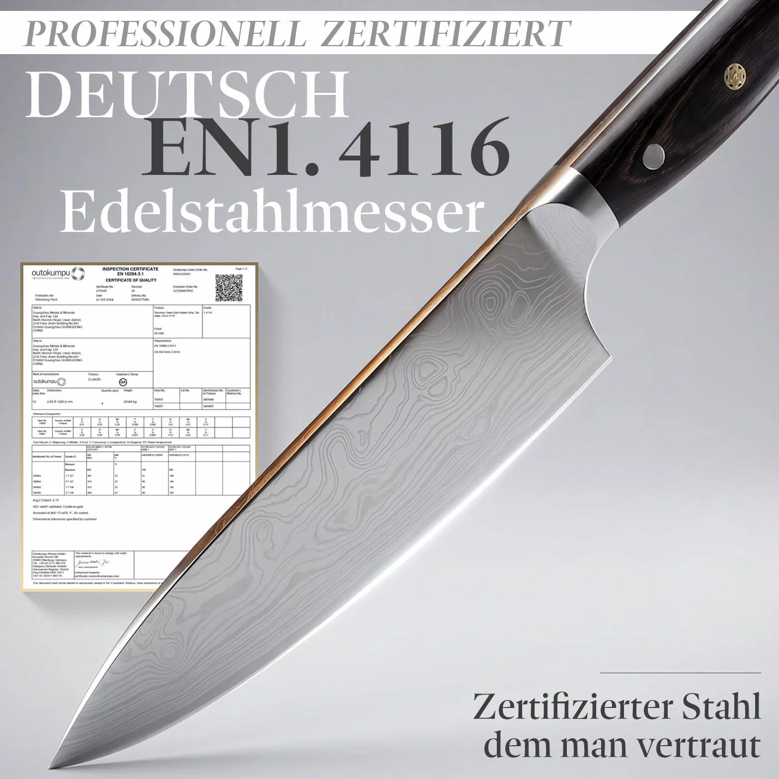 Couteau Chef Personnalisé Acier Inoxydable Allemand Cadeau Fête des Pères avec Boîte