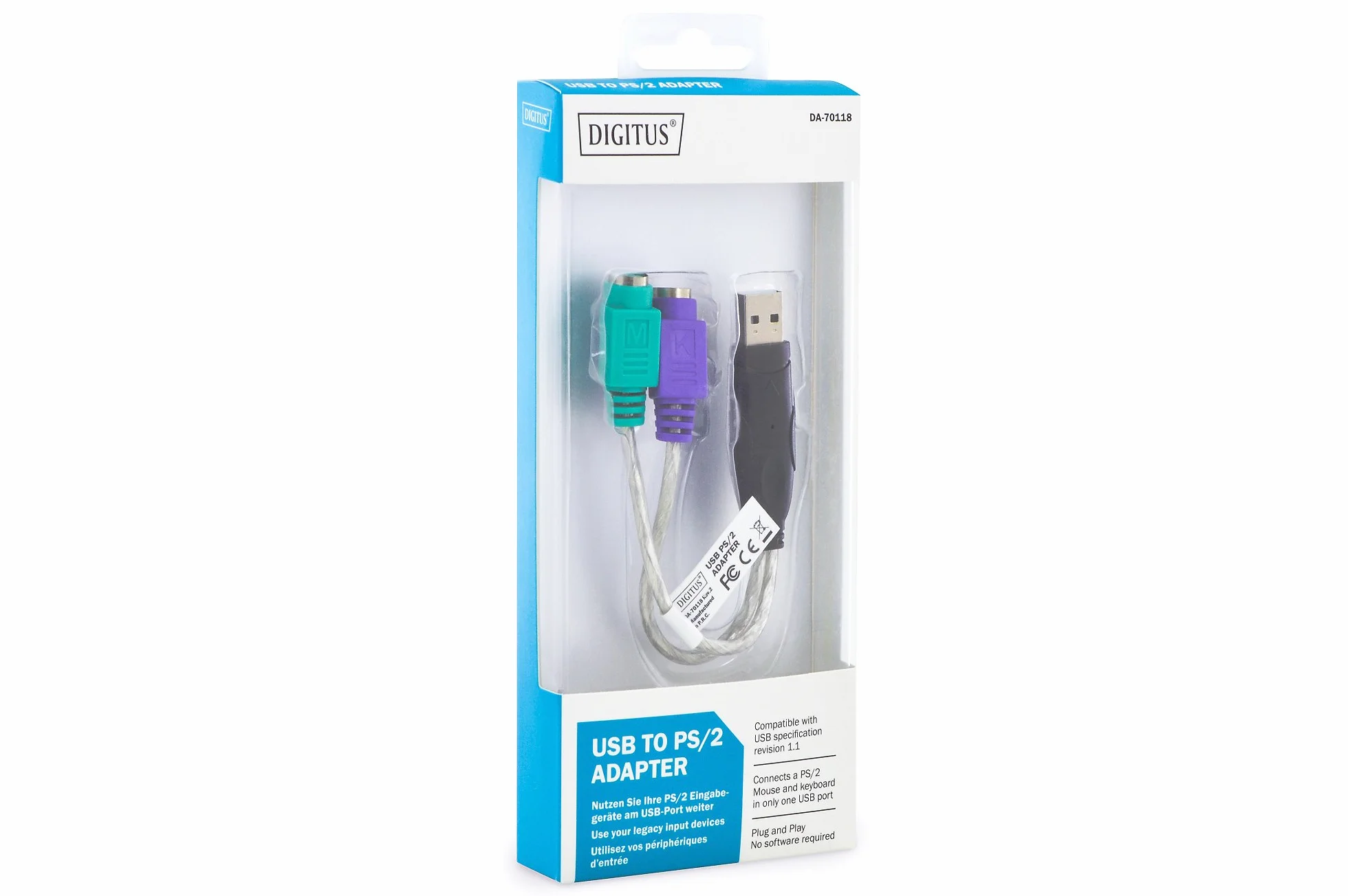 DIGITUS Adaptateur USB vers PS/2 Souris & Clavier USB Type-A mâle vers 2X Mini-Din 6 Femelles Plug & Play