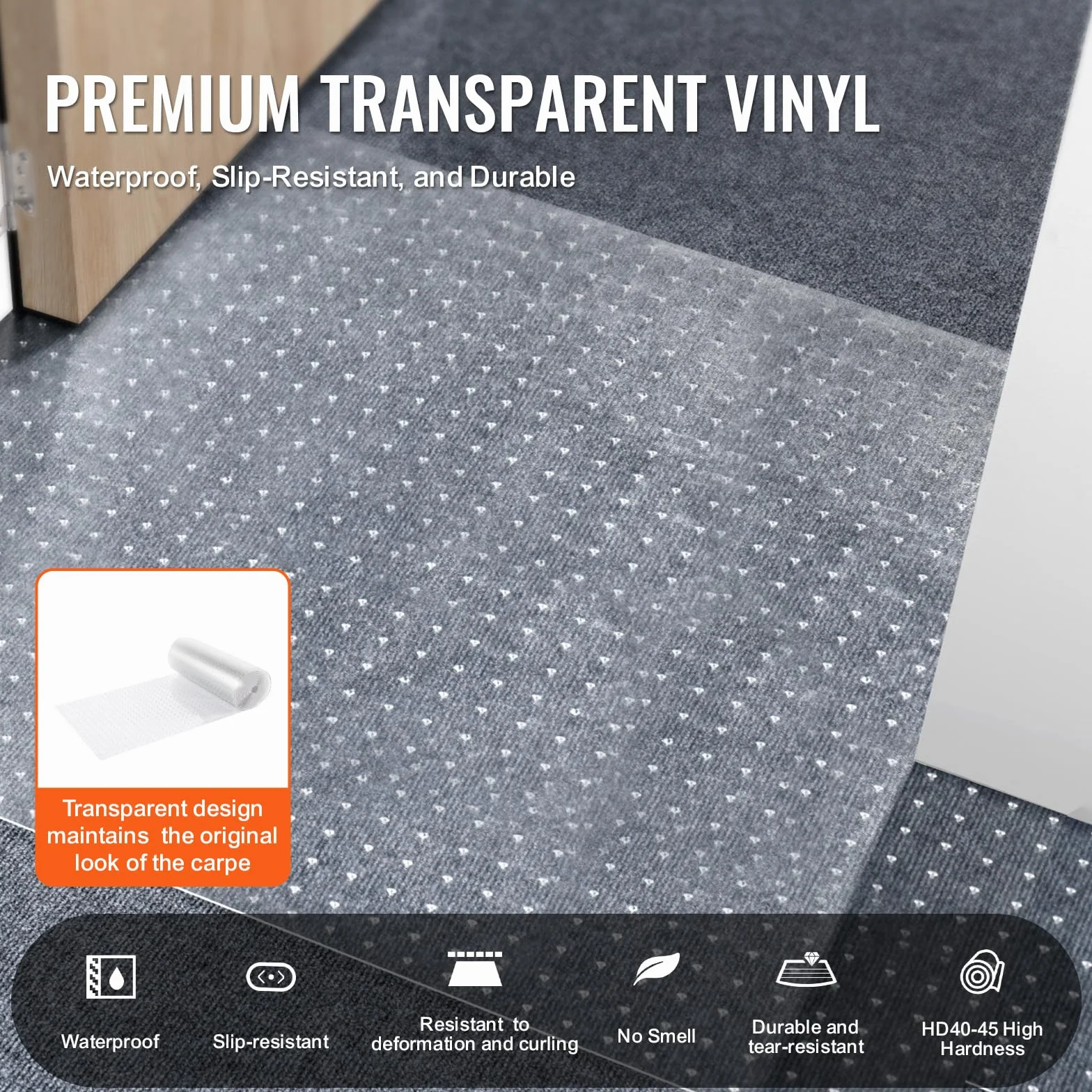 VEVOR Film Protection Tapis Animaux 61cm x 7,62m PVC Antidérapant Anti-Rayures Chat