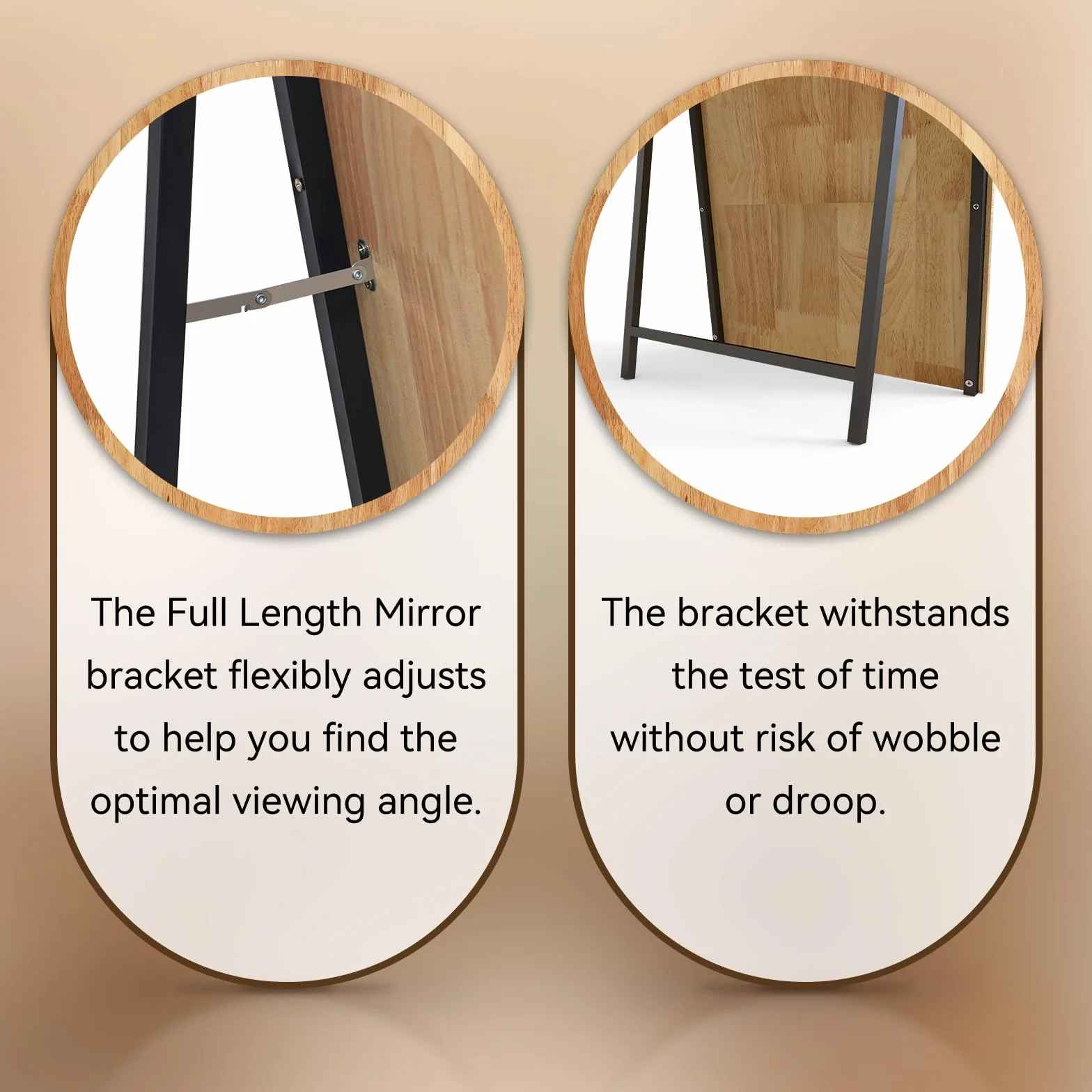 ThomP Miroir pleine longueur - 160 x 50 cm - Miroir sur pied bombé - Cadre en bois avec support - Grand miroir sur pied pour chambre à coucher, salon (marron)