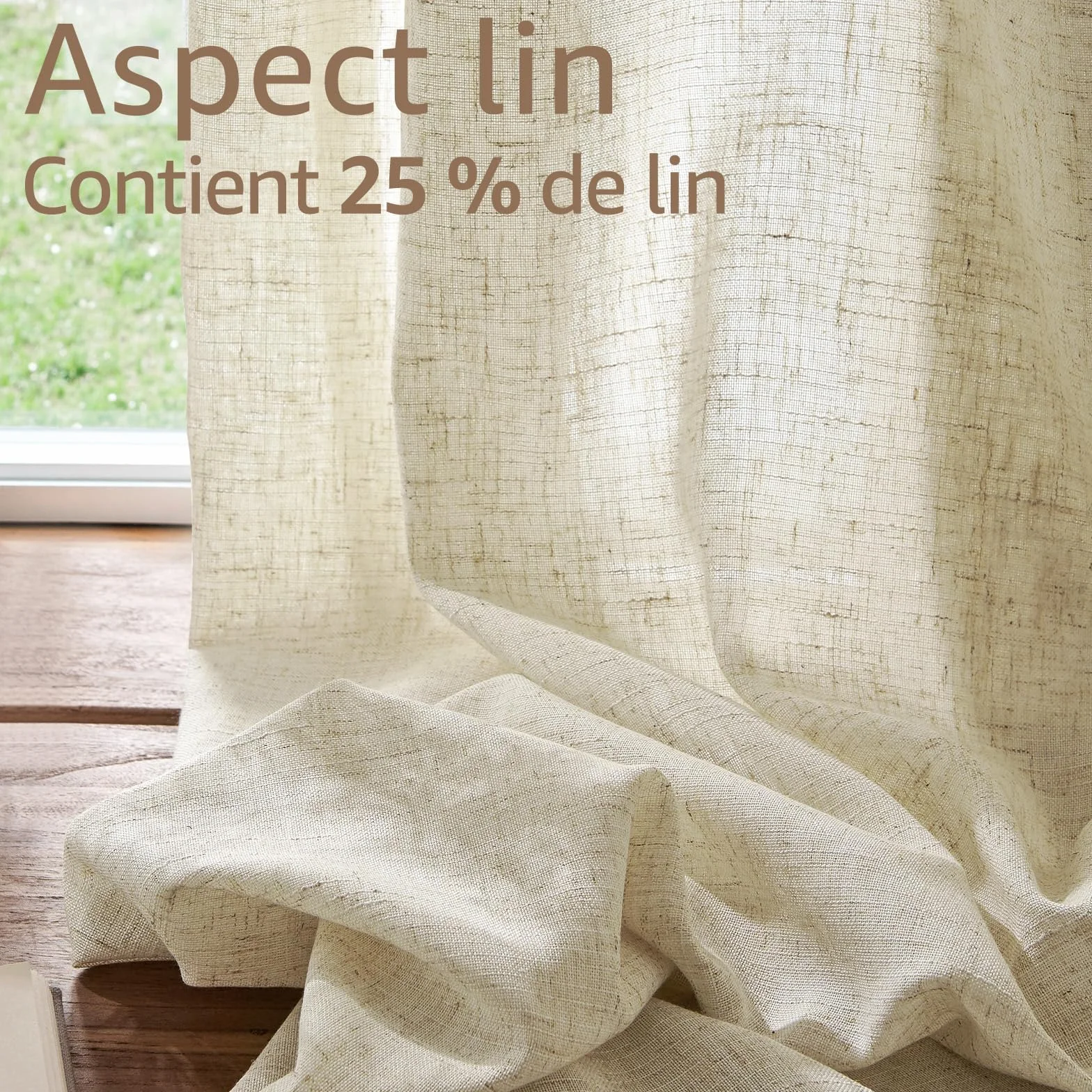 TOPICK Petit Rideau Brise Bise Beige 65x90 cm 2 Panneaux