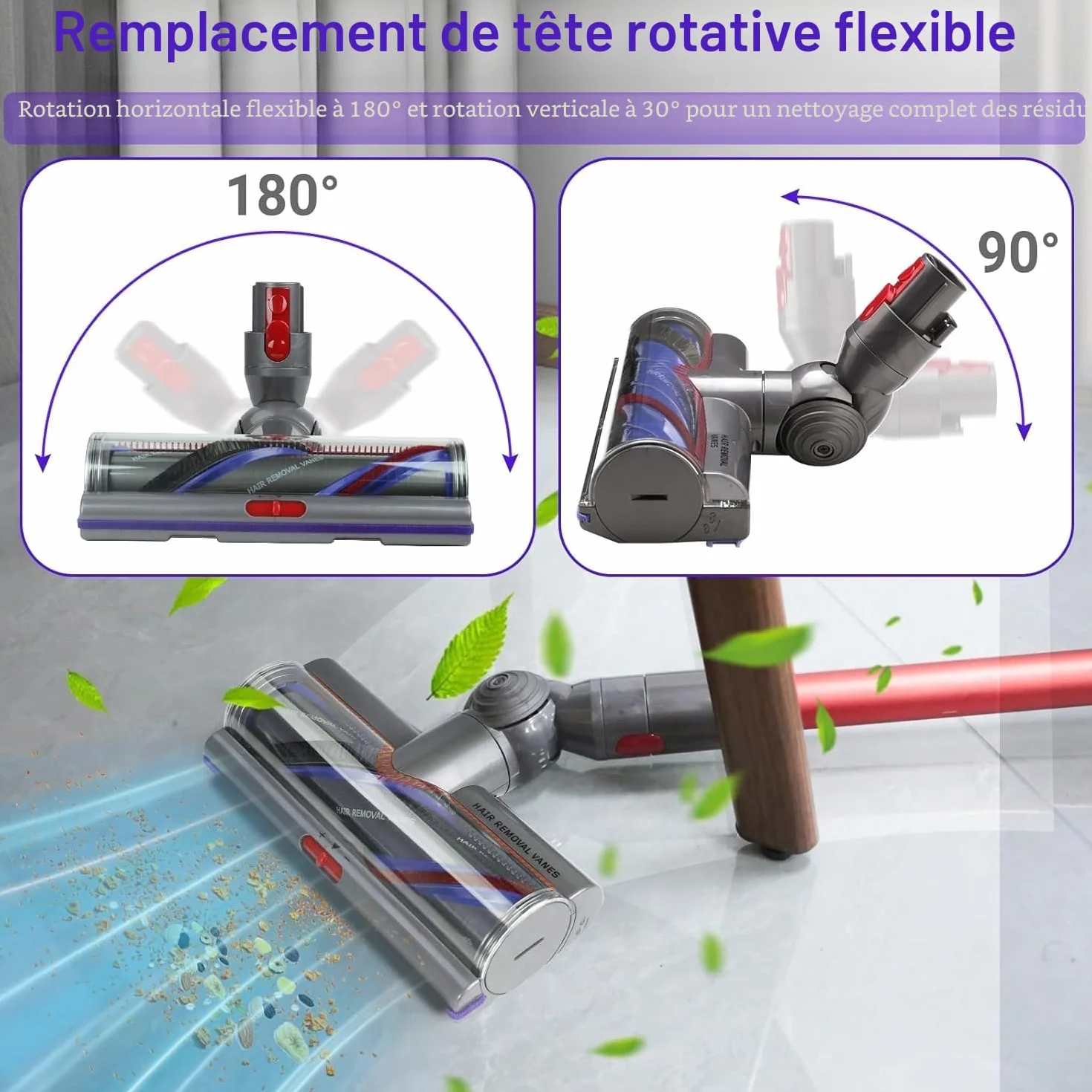 Brosse High Torque pour Dyson V11 V15 V10 V8 V7 SV10 SV11 SV12 Aspirateur, Anti-Enchevêtrement Brosse Compatible avec SV10 SV11 SV12 Débit d’air Adjustable, Idéale pour les Sols Lisses et Les Tapis