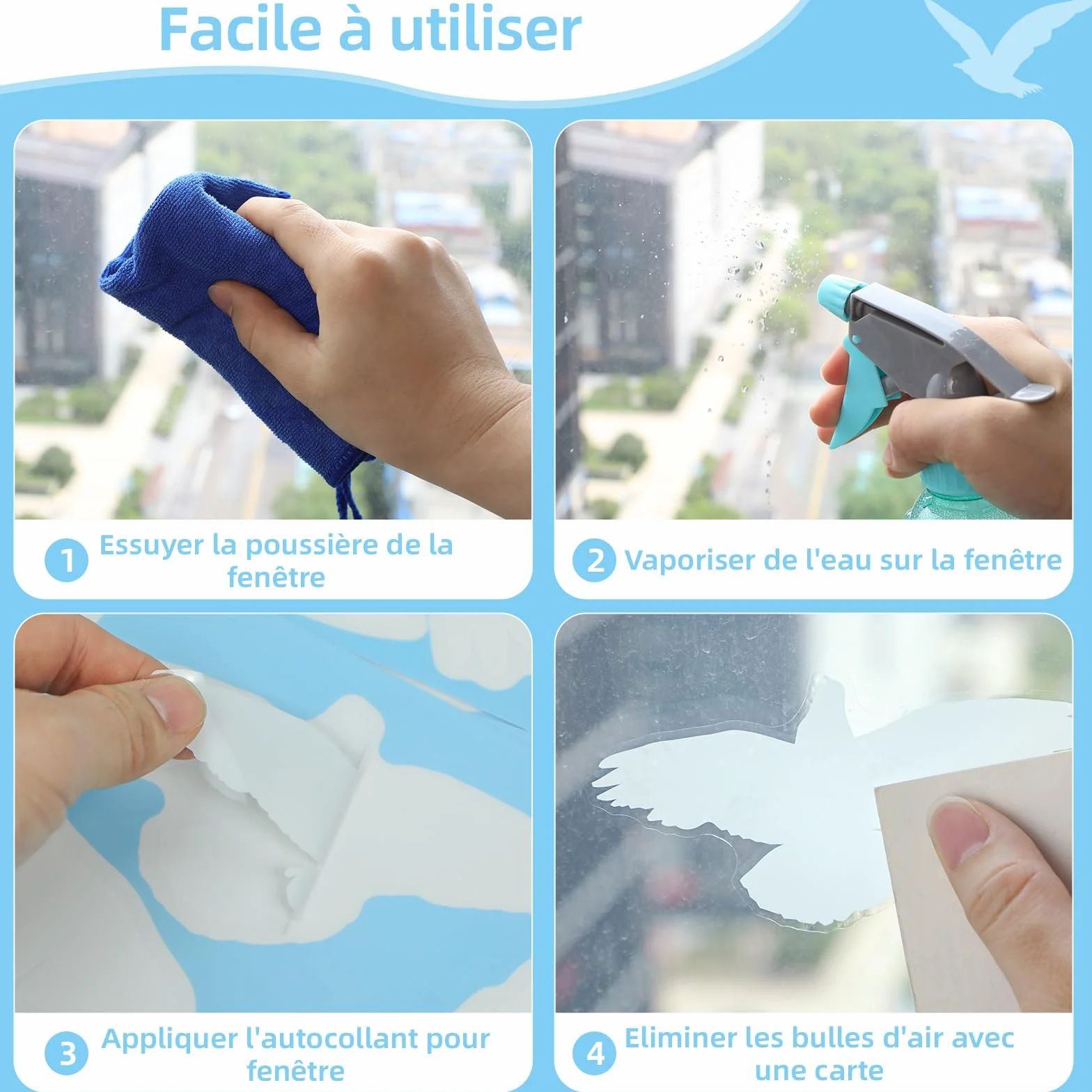 Autocollant Anti-Collision Oiseaux 37 Pièces Blanc - Décoration Statique Réutilisable pour Vitres