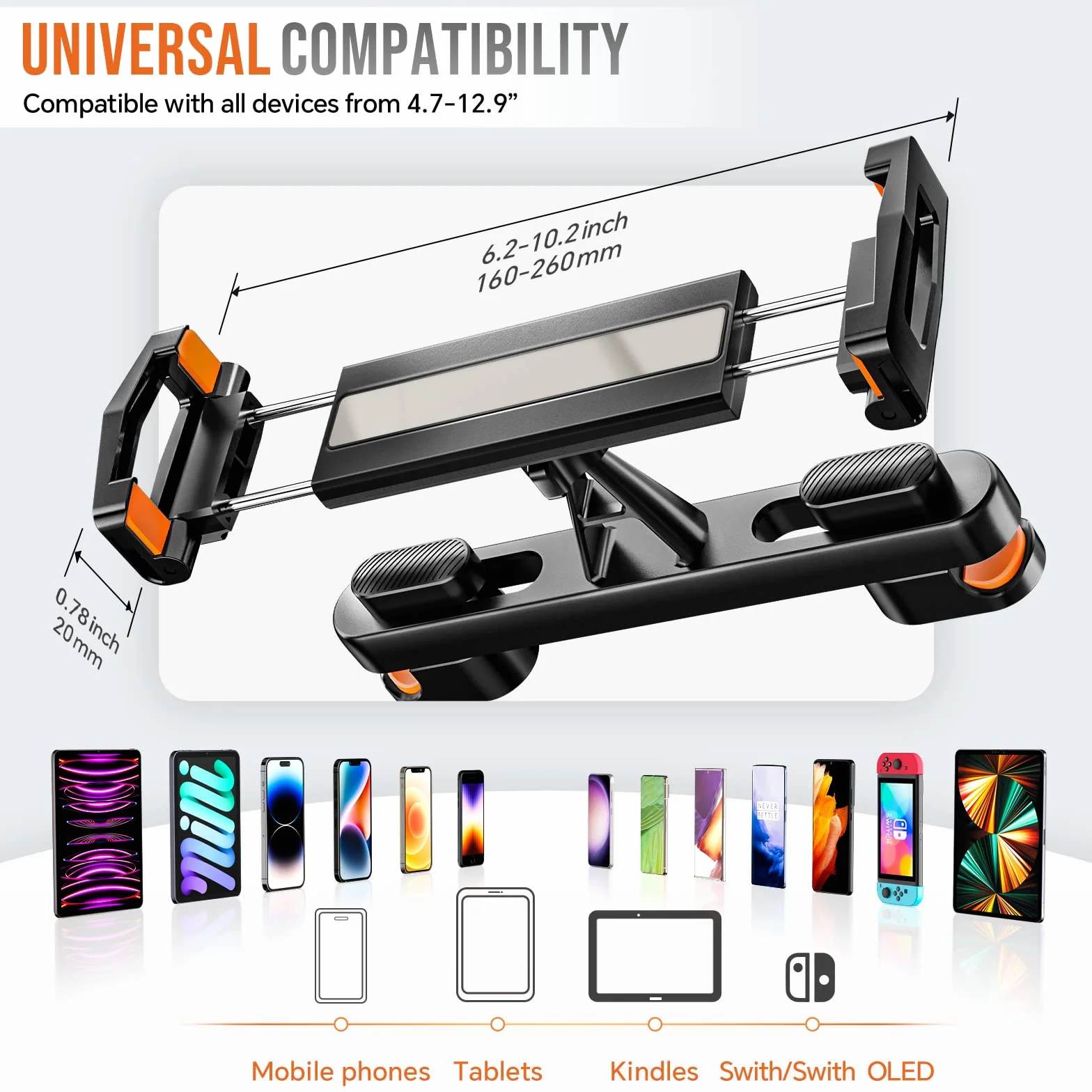 Samochodowy uchwyt do tabletu, uchwyt na tablet, zagłówek, uniwersalny uchwyt na zagłówek do tabletu iPad Pro 12.9/11/Air/Mini, Switch, Fire HD i urządzeń 4-12,9"