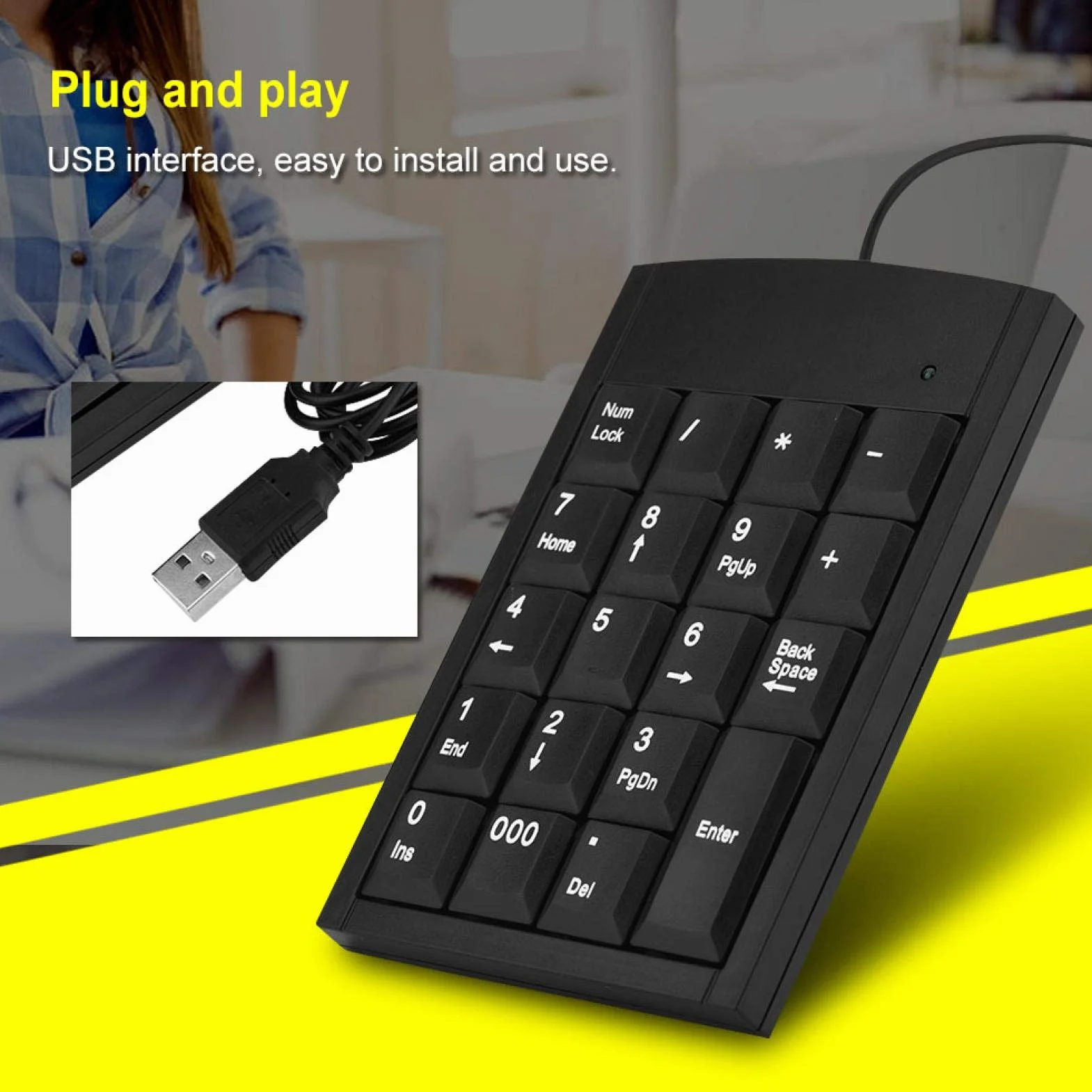 Wodoodporne Klawiatury Numeryczne USB, Klawiatura Numeryczna 19 Mini Klawiatura USB Obsługuje Każdy System Dla Laptopa, Komputera, Komputera Stacjonarnego, Notebooka, Laptop, Czarnego