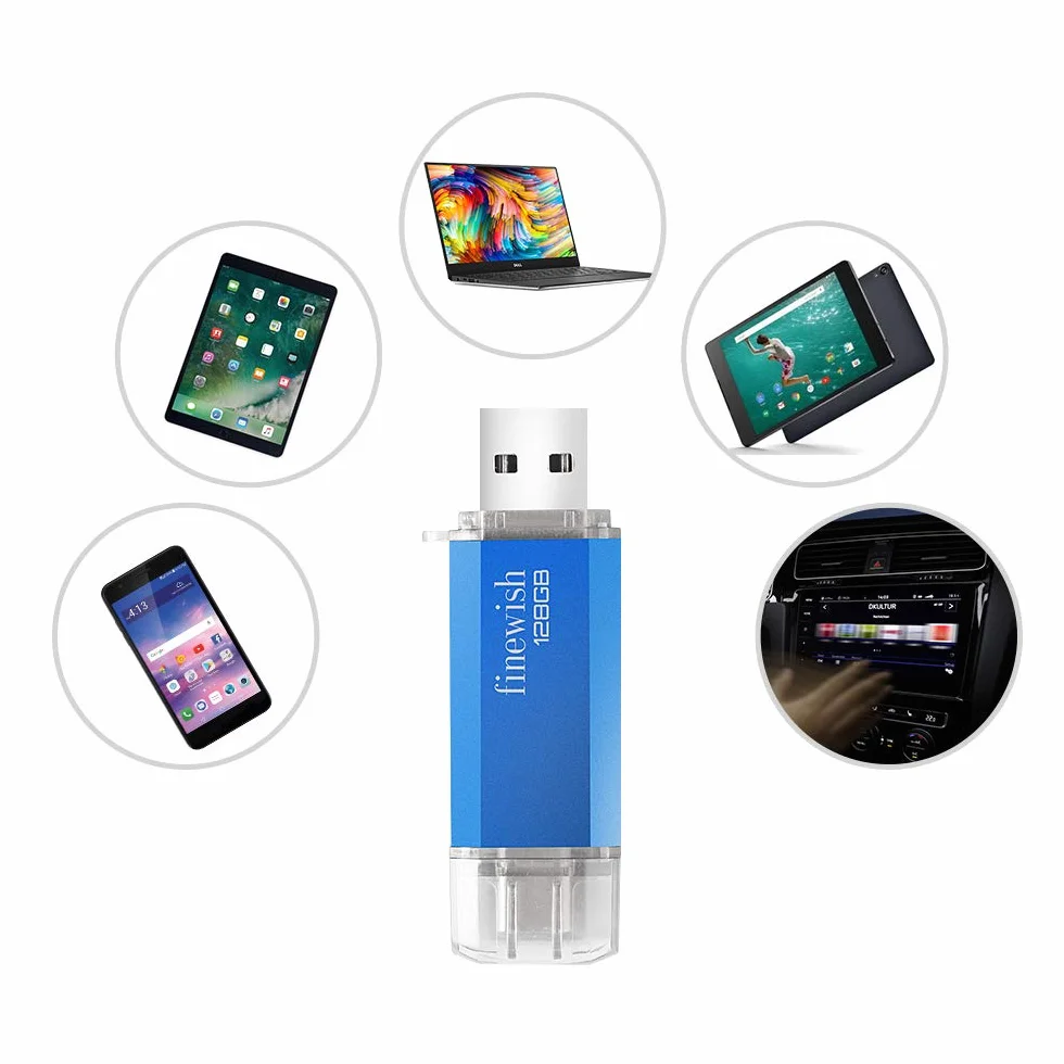CLé USB 128 Go 2 en 1 USB C Pendrive Portable Type C Memory Stick pour Huawei Xiaomi Oneplus OTG Android (Bleu)